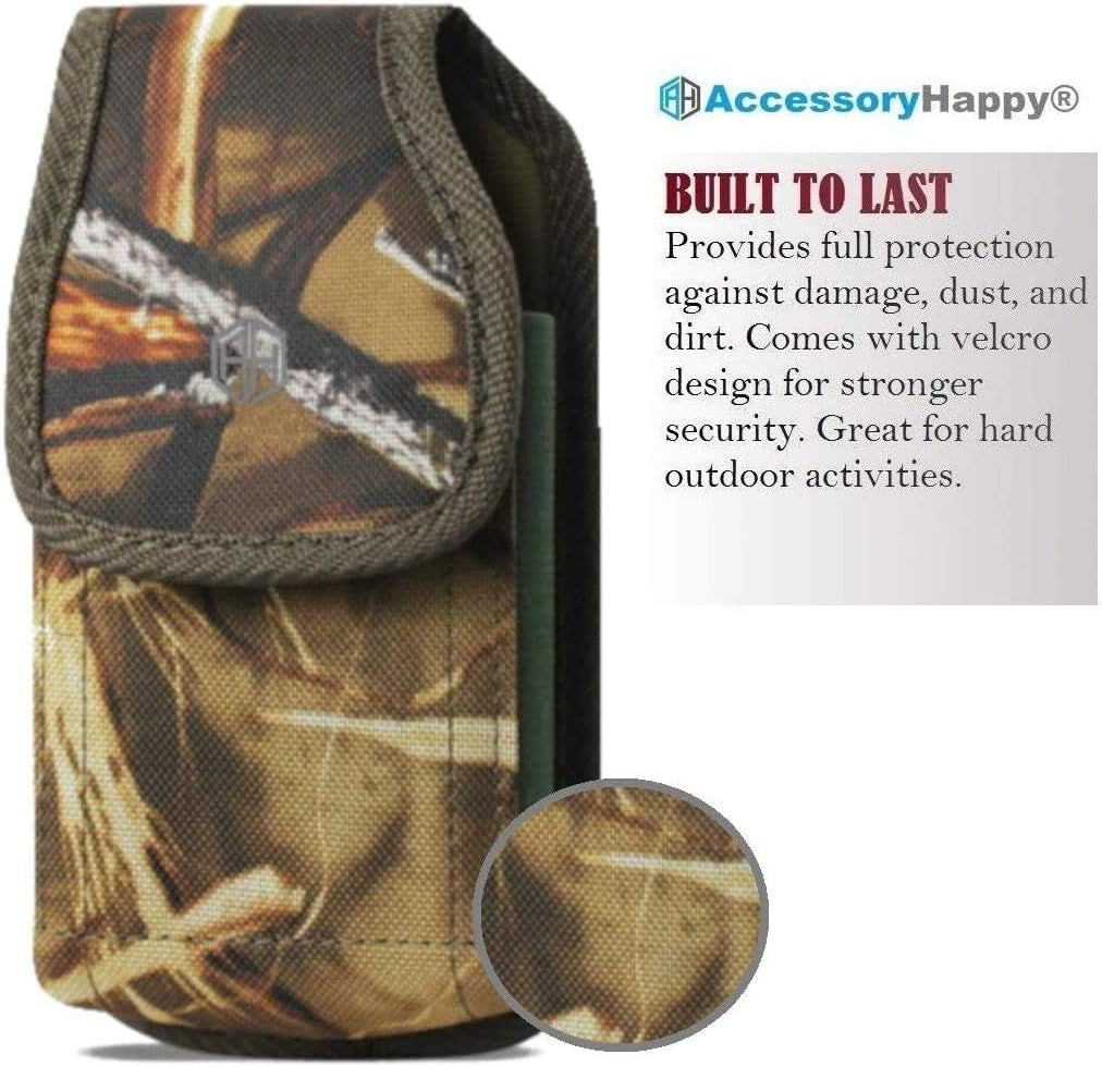 AH Hunting Tree CAMO Nylon Phone Holster W/Belt Loop, for Android Moto Iphone 11 Pro Max XS Max Iphone 8 Plus,6S+ 6 Plus, Oneplus 6T Pouch Holster Holder Bag Waist Carrying Fits Thick Case (Large)  AccessoryHappy   