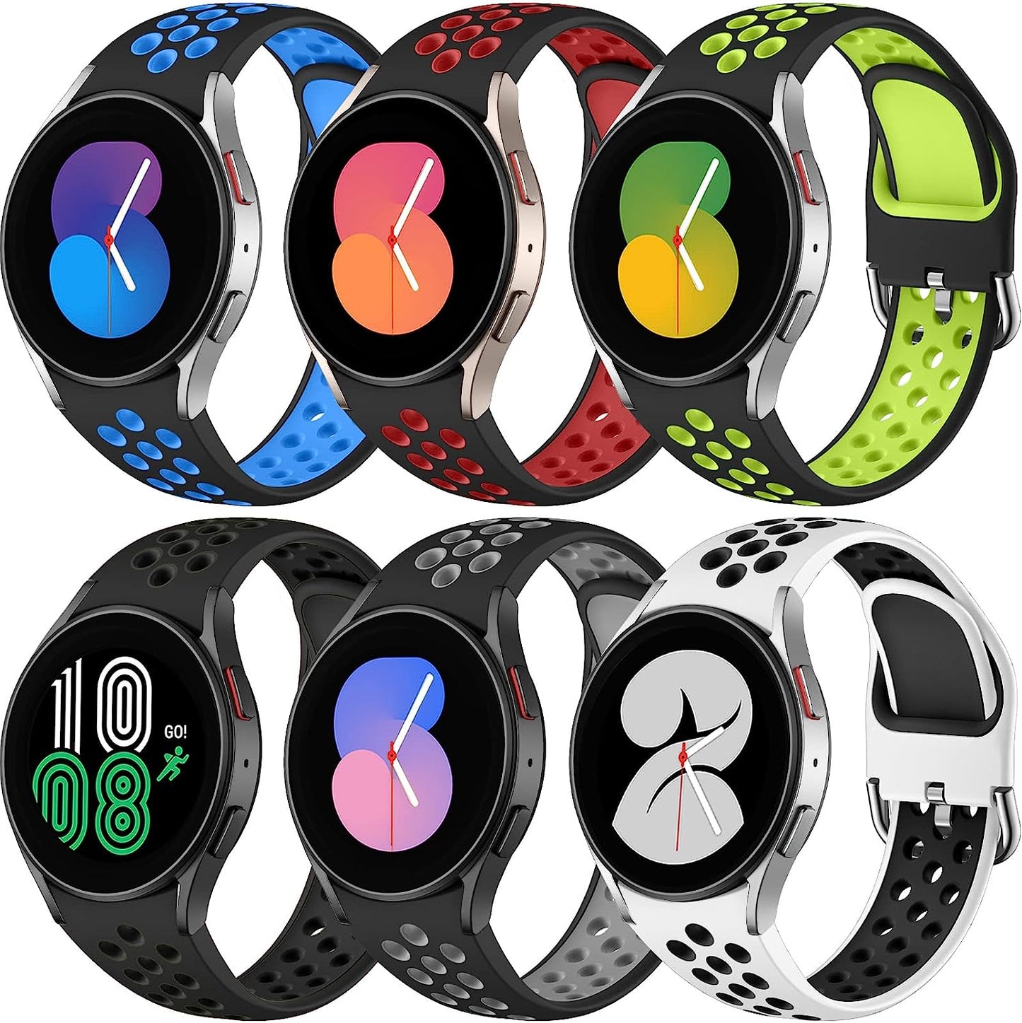 6 PACK No Gap Bands Only Compatible with Samsung Galaxy Watch 5 Band/Galaxy Watch 4 Band 40Mm 44M/Galaxy Watch 5 Pro Band 45Mm/Watch 4 Classic Band, 20Mm Soft Silicone Sport Bands for Women & Men  Xuchangjiansenshangmaoyouxiangongsi White Black/Black Red/Black Blue/Black Lime/Black Black/Black Gray Small 