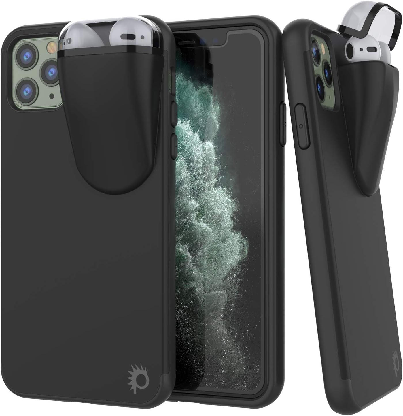 Punkcase Iphone 11 Pro Max Airpods Case Holder (Toppods Series) | Slim & Durable 2 in 1 Cover Designed for Iphone 11 Pro Max (6.5") | Protects Your Phone & Stores Your Airpods Gen. 1 & 2 [Purple]  punkcase Black  