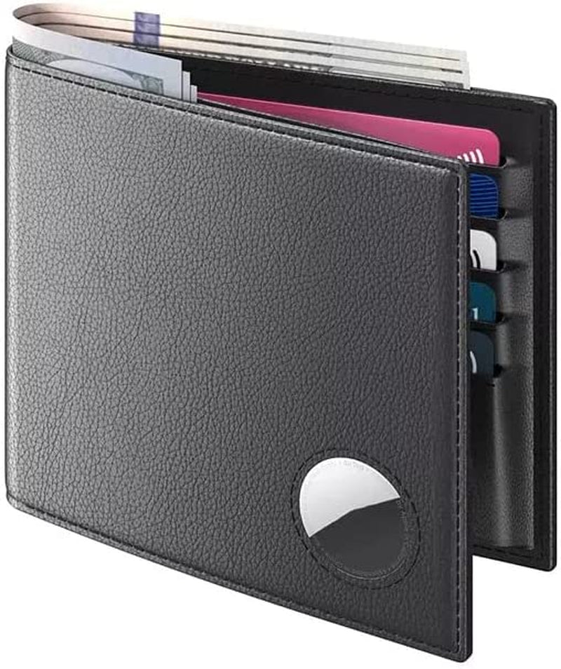Leather Airtag Wallet RFID Blocking (Trifold, Bifold, and Money Clip Wallets, Black Genuine Leather)  Guangzhou Dolly Import & Export Co., Ltd. Black Bifold Genuine Leather Trifold, Bifold, and Money Clip Wallets 