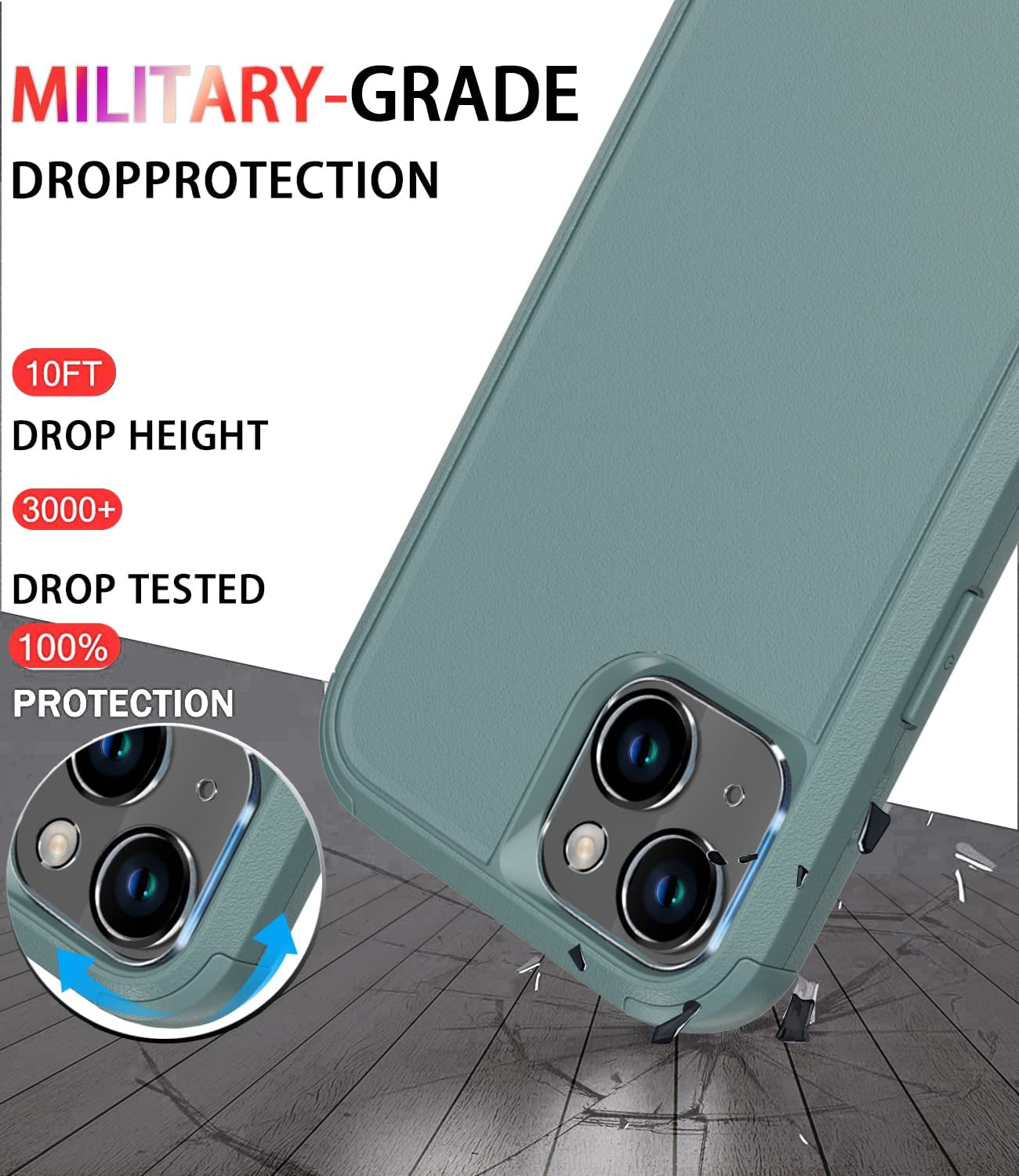 Diverbox for Iphone 14 Case [Shockproof] [Dropproof] [Tempered Glass Screen + Camera Lens Protector],Heavy Duty Protection Phone Case Cover for Apple Iphone 14 (Pine Green)  DiverBox   