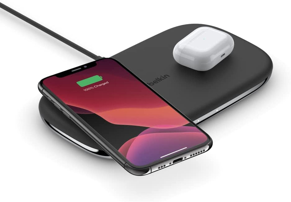 Belkin Quick Charge Wireless Charging Pad - 15W Qi-Certified Charger Pad for Iphone, Samsung Galaxy, Apple Airpods Pro & More - Charge While Listening to Music, Streaming Videos, & Video Calls - Black  Belkin black 10W Freedom of Placement Charger