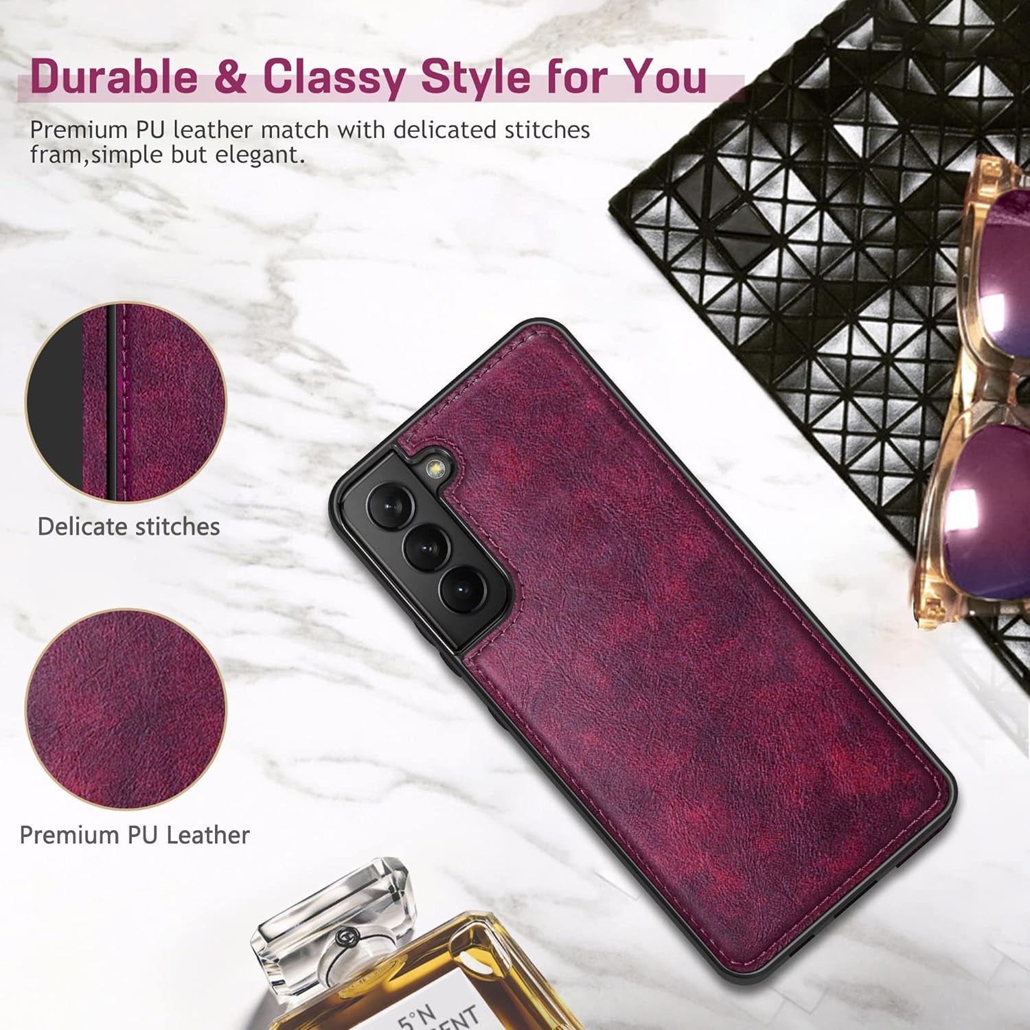 LOHASIC for Galaxy S22+ 5G Case, Luxury Elegant PU Leather Flexible Bumper Rugged Non-Slip Grip Shockproof Full Body Protective Cover Women Cases for Samsung Galaxy S22+ plus 6.6 Inch (2022) - Magenta  LOHASIC   