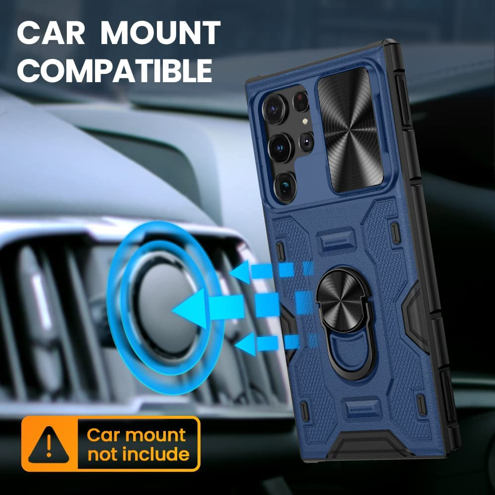 VEGO Compatible for Galaxy S22 Ultra Stand Case with Slide Camera Cover, Built-In 360° Rotate Magnetic Ring Stand Heavy Duty Protective Cover Case for Samsung Galaxy S22 Ultra 5G 6.8 Inch 2022 - Blue  VEGO   