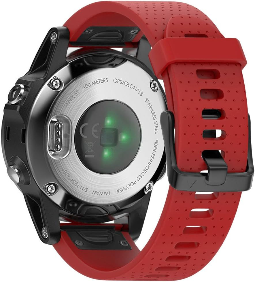 ANCOOL Compatible with Fenix 5S Bands Easy Fit 20Mm Silicone Watch Bands Replacement for Fenix 7S/D2 Delta S/Fenix 6S/Fenix 6S Pro/Fenix 5S plus Smartwatches (Black)  ANCOOL Black Buckle-Red  