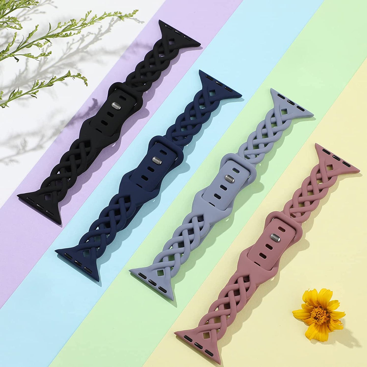 Slim Silicone Bands Compatible with Apple Watch Band 40Mm 38Mm 41Mm 42Mm 44Mm 45Mm 49Mm Women Breathable Braided Lace Thin Soft Sport Strap Replacement Wristbands for Iwatch SE Series 8 7 6 5 4 3 2 1  iWabcertoo   