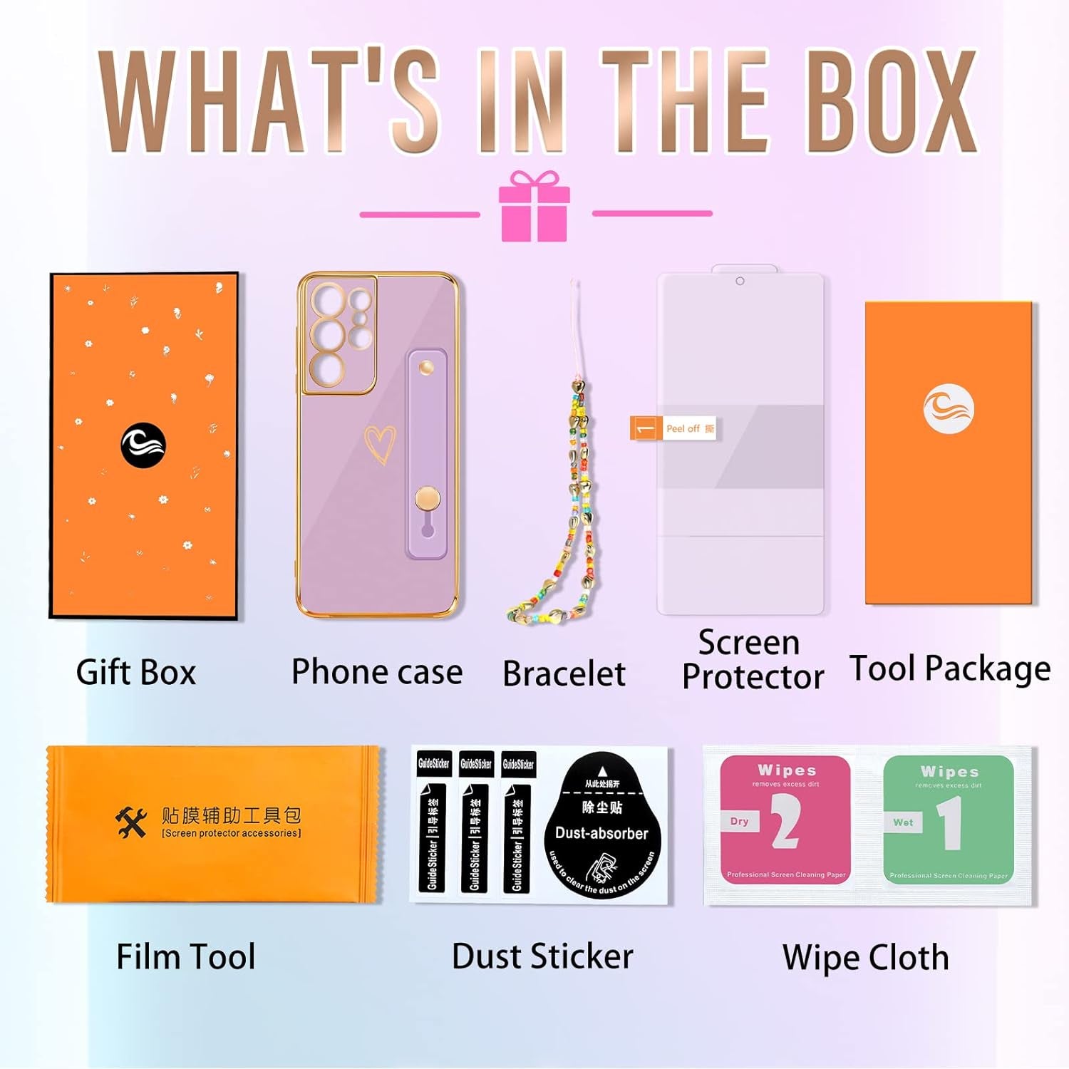 Likiyami (3In1 for Samsung Galaxy S21 Ultra Case Heart Women Girls Cute Girly Aesthetic Trendy Luxury Pretty with Loop Phone Cases Purple Lavender Plating Love Hearts Cover+Screen+Chain -6.8 Inch  Likiyami   