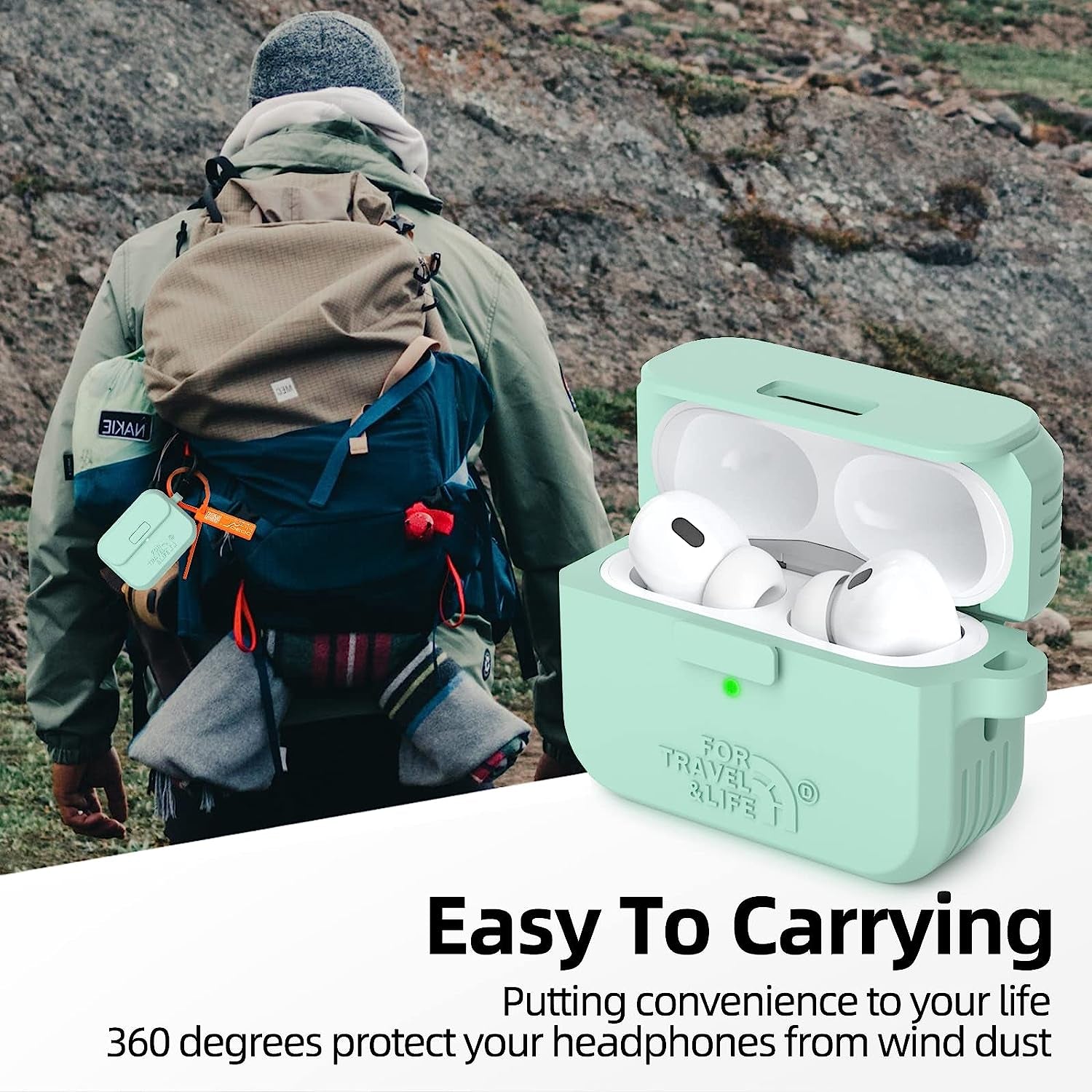 Airpods Pro 2Nd/1St Generation Case Cover,Secure Lock Full Protective Silicone Skin Accessories for Women Men with Apple Airpods Pro 2022/2019 Charging Case,Design by Doboli,Matcha Green  Doboli   