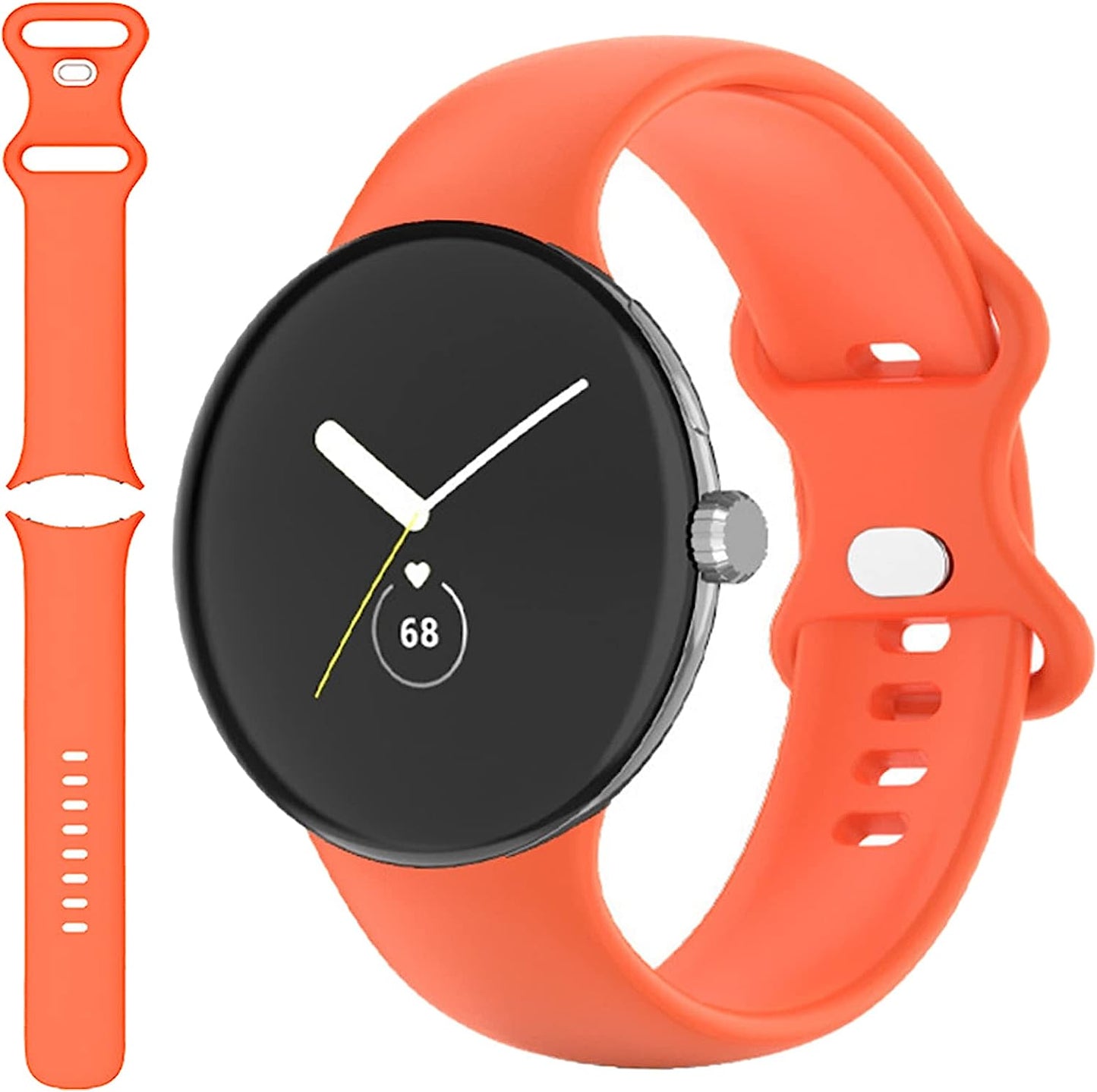 Miimall Compatible for Google Pixel Watch Band Silicone, Flexible Quick Fit Strap for Women Men, Breathable Lightweight Replacement Band Strap for Google Pixel Watch(Deep Green)  Miimall Orange Small 