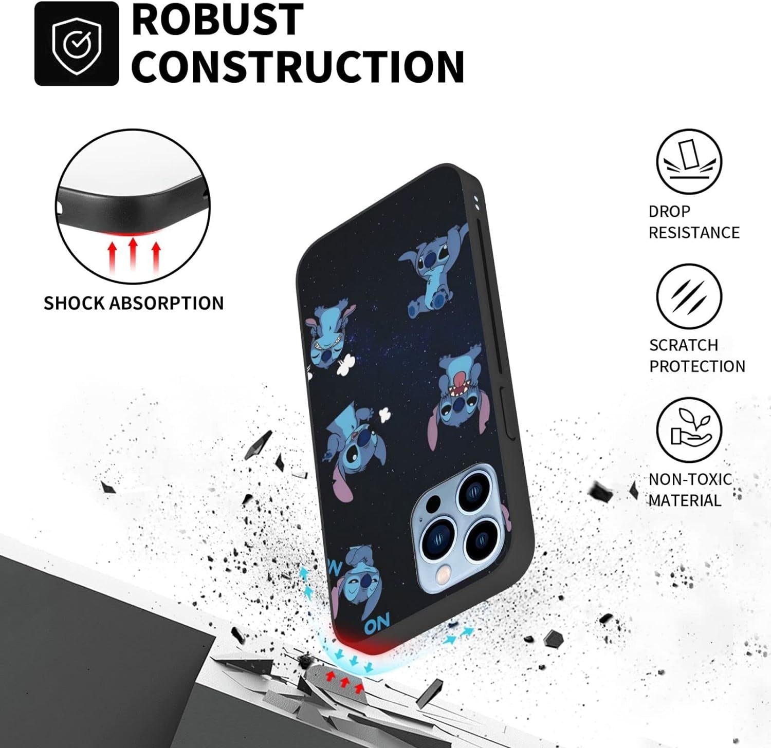 For LG G7 Thinq, Cartoon Ohana Blue Animal Stih #08 Protective Smooth Silicone Shockproof Soft TPU Black Phone Case Back Cover  LARUZE   