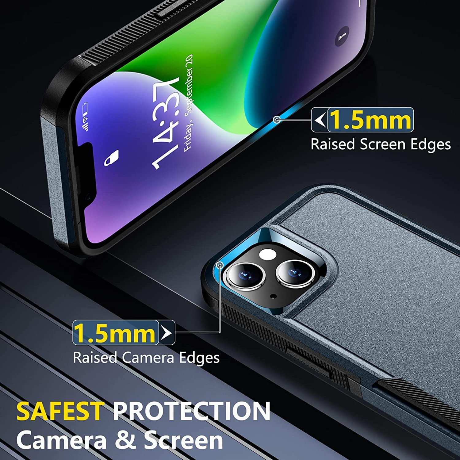 SPIDERCASE for Iphone 14 Case, [10 FT Military Grade Drop Protection][Non-Slip] [2+Tempered Glass Screen Protector][2+Tempered Camera Lens Protector] Heavy Duty Full-Body Shockproof Case, Deep Blue  SPIDERCASE   