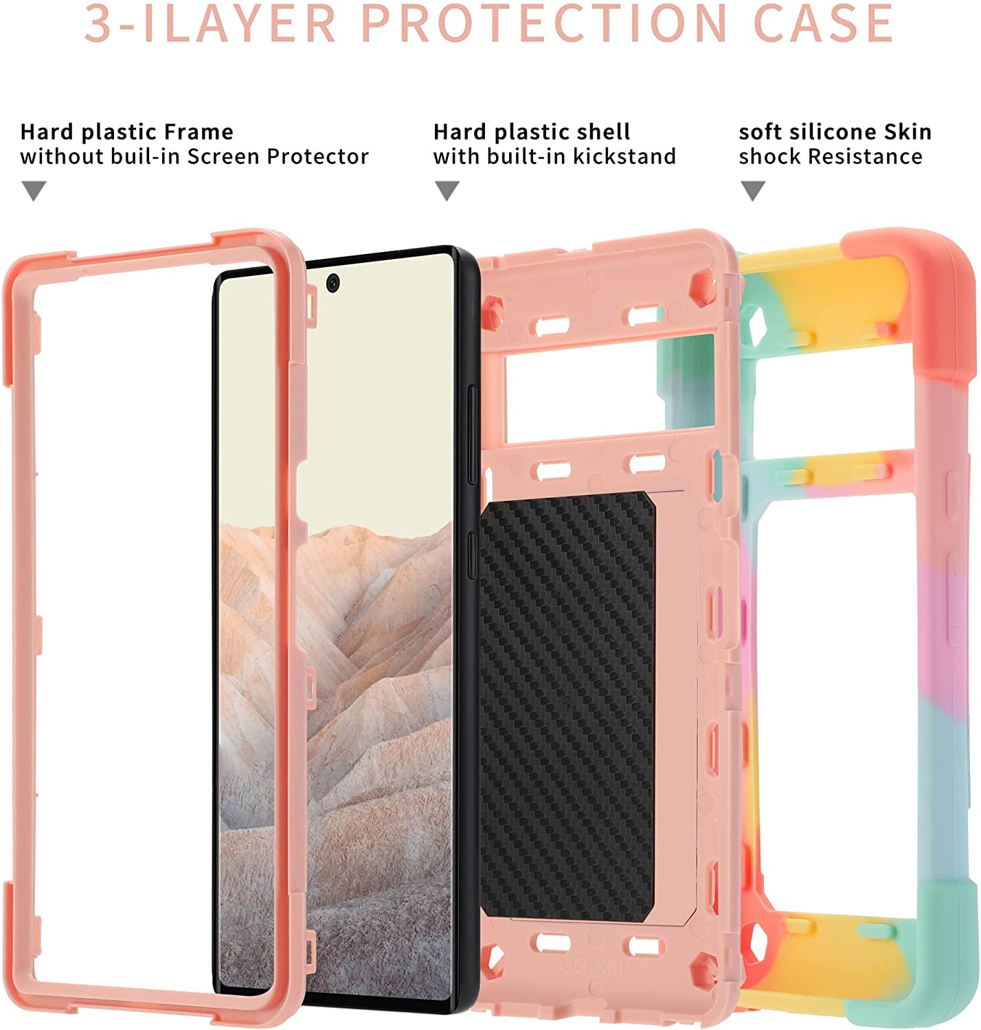 Eaycoul Compatible with Google Pixel 6 Pro Case with Ring Stand, Heavy-Duty Military Grade Shockproof Phone Cover with Magnetic Car Mount for Google Pixel 6 Pro (Rainbow Pink)  EayCoul   