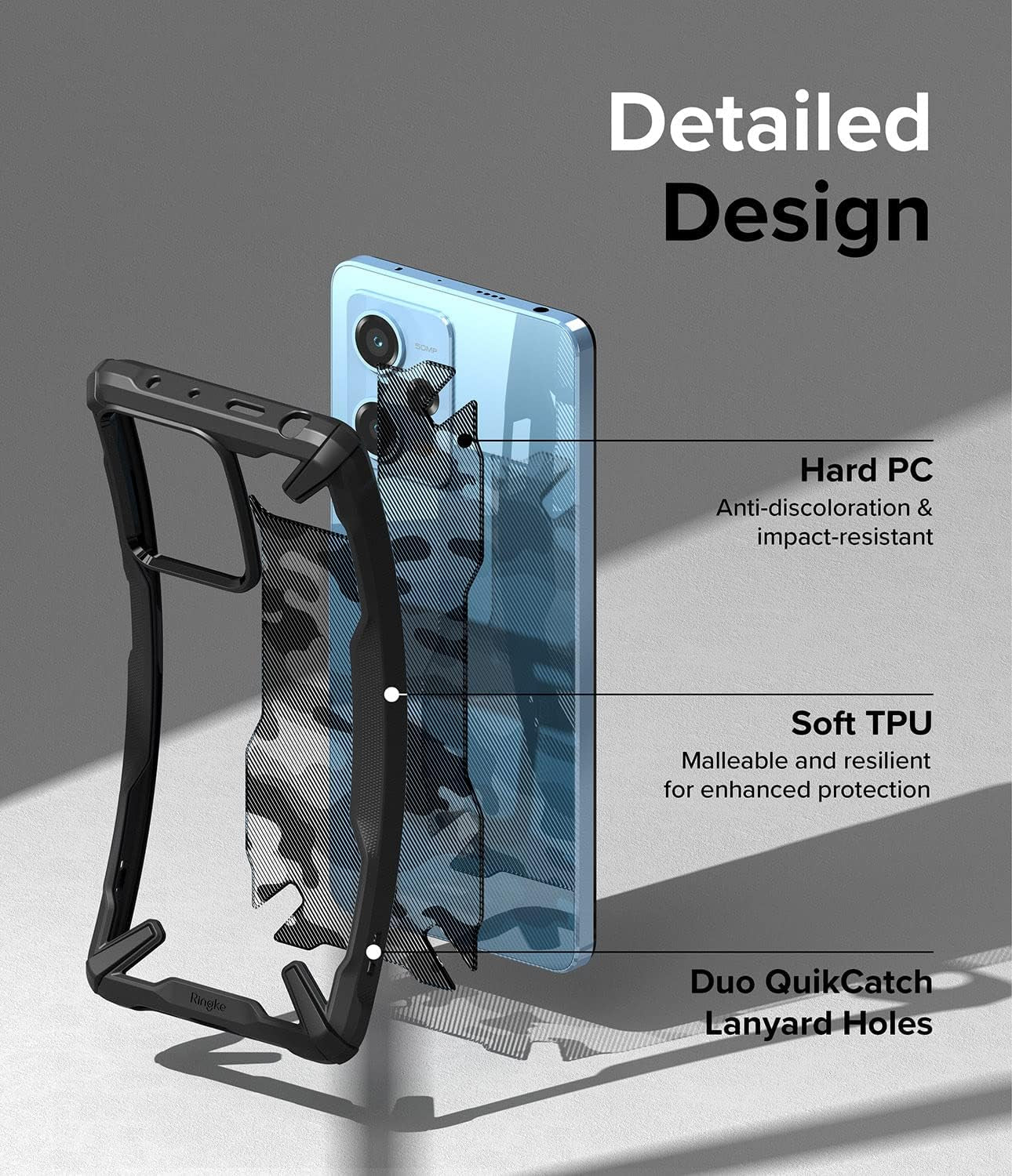 Ringke Fusion-X [Military Design] Compatible with Redmi Note 12 Pro Case and Xiaomi Poco X5 Pro 5G Case, Camouflage Hard Back Cover Shockproof Advanced Protective Bumper - Camo Black  Rearth   