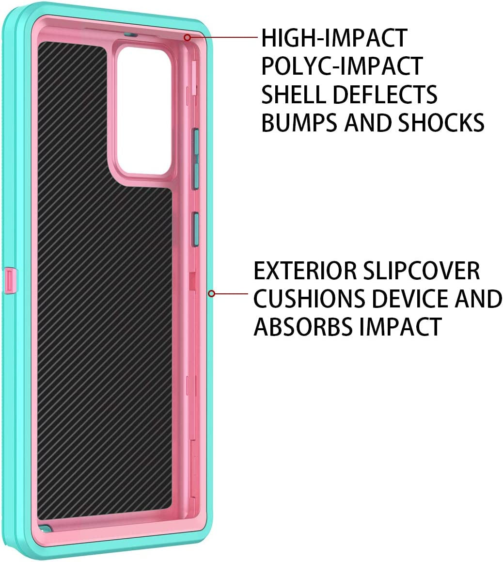 I-HONVA for Galaxy Note 20 Case Shockproof 3 in 1 Full Body Protection [Without Screen Protector] Rugged Heavy Duty Durable Cover Case for Samsung Galaxy Note 20 5G 6.7 Inch, Mint Green/Pink  I-HONVA   