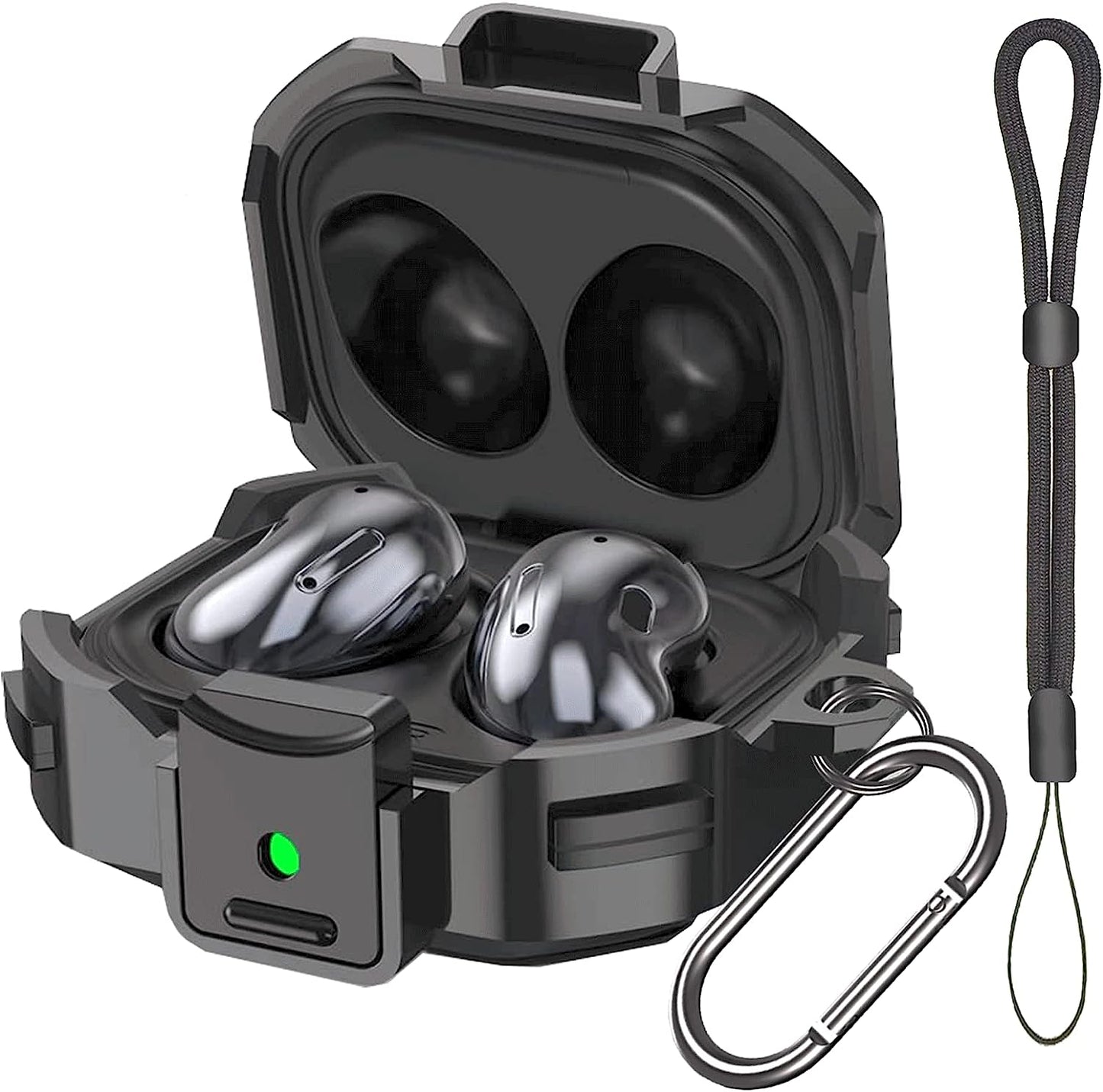 Locking Case Compatible with Samsung Galaxy Buds 2 / Galaxy Buds Pro 2/ Galaxy Buds Pro/Galaxy Buds Live, Galaxy Buds Case with Lock, Keychain and Strap/Lanyard, Galaxy Buds2 Case Cover (Black)  ULITIQ   