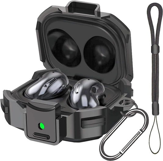 Locking Case Compatible with Samsung Galaxy Buds 2 / Galaxy Buds Pro 2/ Galaxy Buds Pro/Galaxy Buds Live, Galaxy Buds Case with Lock, Keychain and Strap/Lanyard, Galaxy Buds2 Case Cover (Black)  ULITIQ   