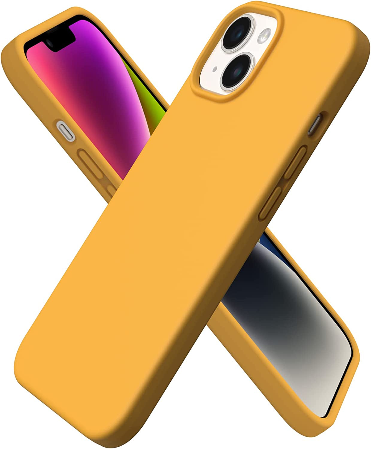 ORNARTO Compatible with Iphone 14 Case 6.1, Slim Liquid Silicone 3 Layers Full Phone Covered Soft Gel Rubber Case Protective Phone Cover 6.1 Inch-Pastel Lilac  ORNARTO Sunflower Yellow  