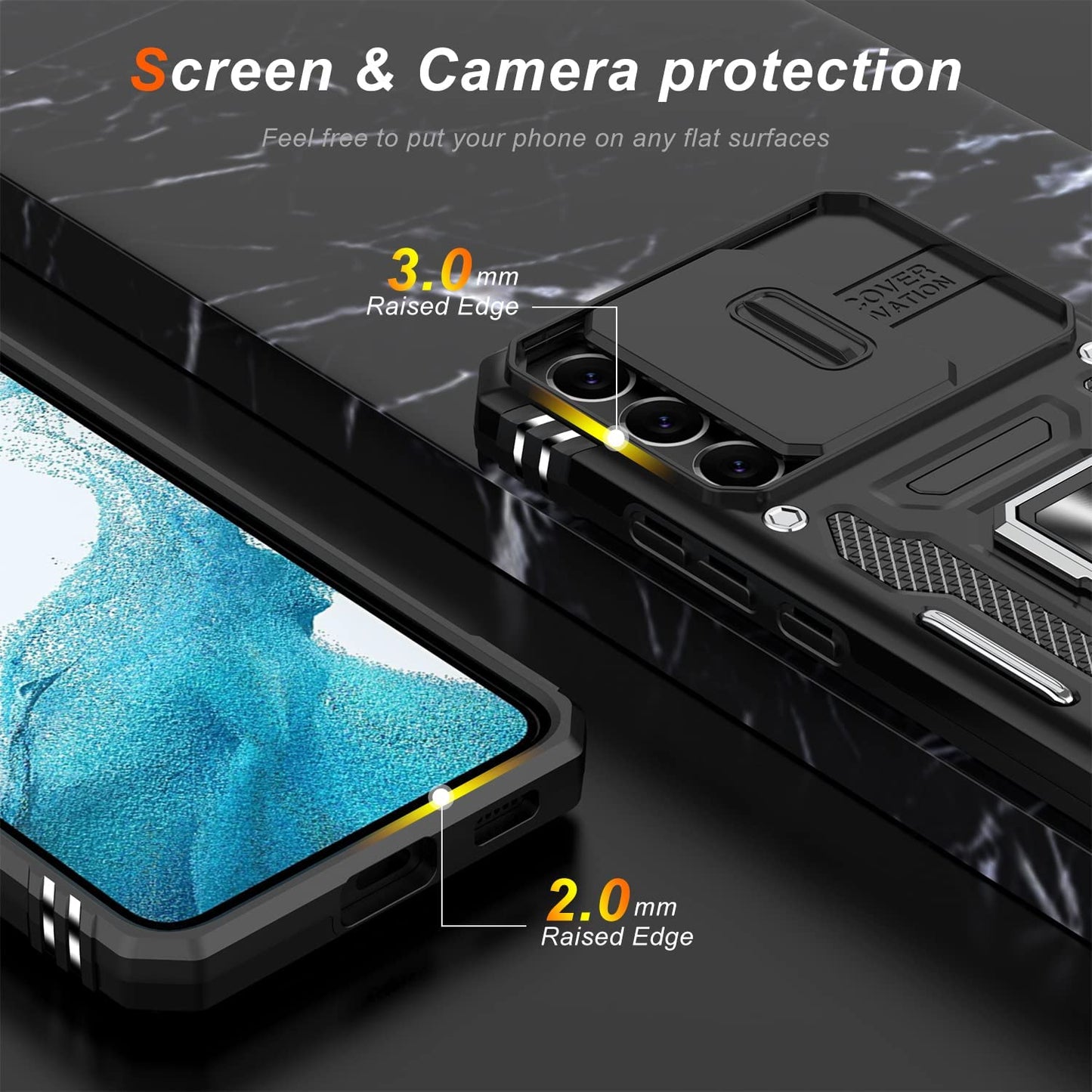 LUMARKE Galaxy S22 plus Case with Camera Cover,Samsung S22 plus Cover Pass 16Ft Drop Test Military Grade Heavy Duty Protective Phone Case with Kickstand for Samsung Galaxy S22 plus Black  LUMARKE   