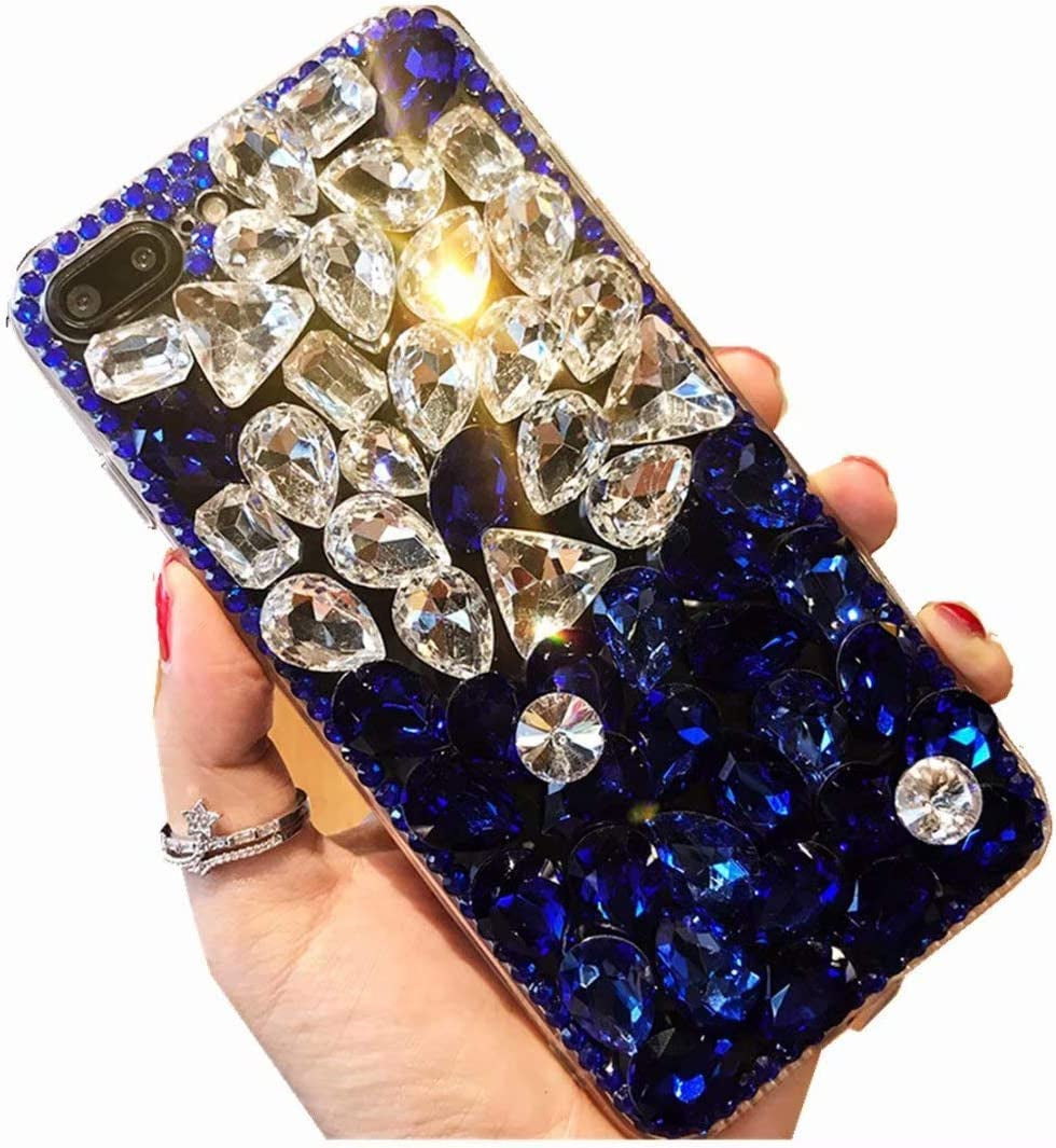LG G8 Thinq Case,Lg G8 Case,Lg Alpha Full Crystal Diamond Case, 3D Handmade Finger Buckle Luxury Fur Ball Sparkle Crystal Rhinestone Diamond Glitter Bling TPU Case for LG G8 Thinq(Angel/Green)  YuXia White / Blue  