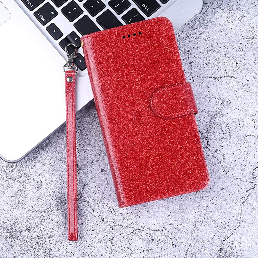 Asuwish Compatible with LG G7 Thinq Glitter Wallet Case and Tempered Glass Screen Protector Holder Slot Stand Phone Cases for LGG7 One G 7 plus LG7 Fit Lg7Thinq 7G Thin Q G7+ G7Thinq Lgg7Thinq Red  Asuwish   