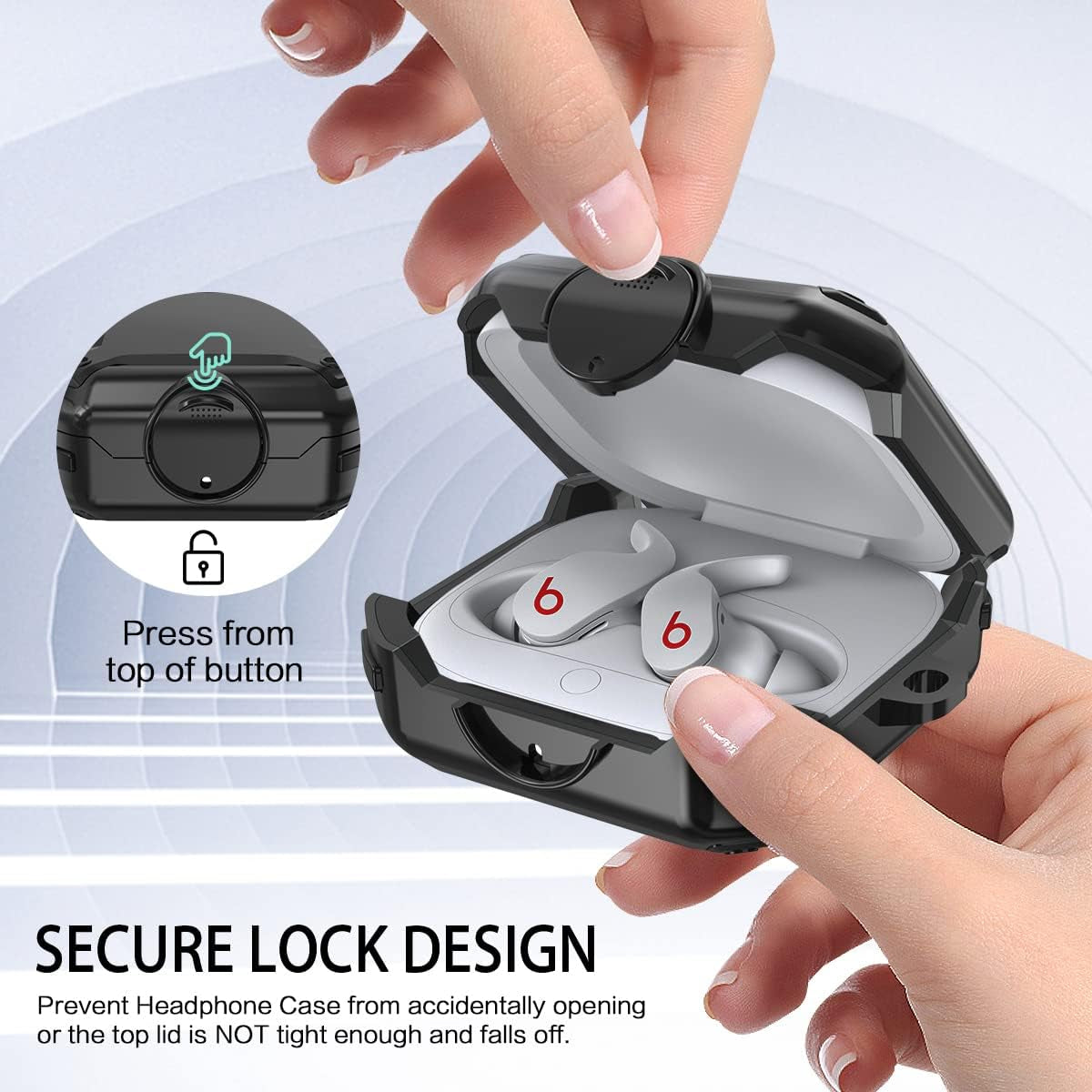 [With Lock] Case Cover for Beats Fit Pro Case 2021, Shock-Absorbing Protective PC+TPU Security Lock Cases Compatible with Beats Fit Pro with Keychain/Lanyard/Cleaning Brush (Black)  TOLUOHU   