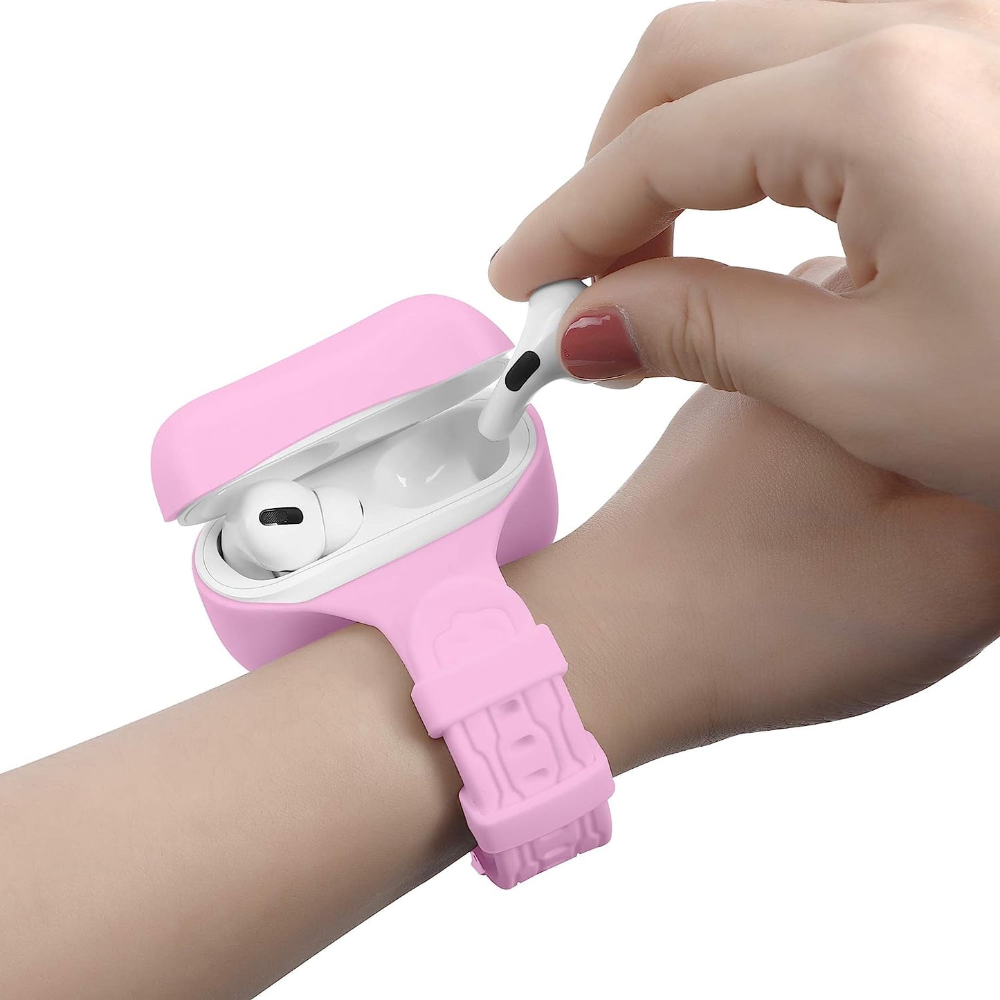 Newest 2021 Wrist Band for Airpods/Airpods 2 Case Accessories Sport Strap Cover Compatible with Apple Airpods 1St and 2Nd Wireless Charging Case Portable Full Protective Silicone Skin (White)  BabyValley Pink Purple (Pro) for Airpods Pro 