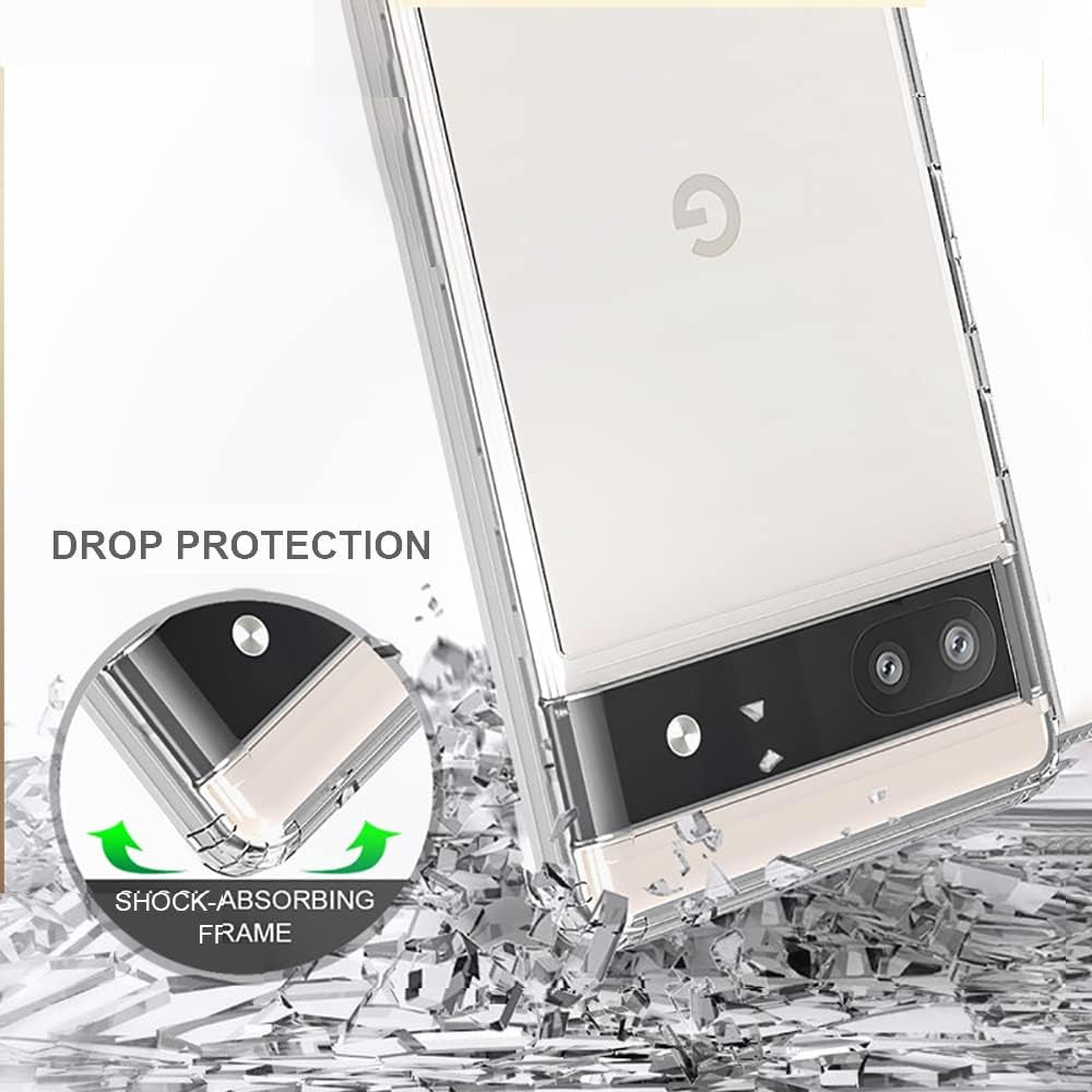 Niopiee for Google Pixel 6A Case Crystal Clear Hard Slim Case Hybrid Shockproof Bumper with Tempered Glass Screen Protector Full Body Anti-Yellow Anti-Scratch Phone Protective Cover  NIOPIEE   