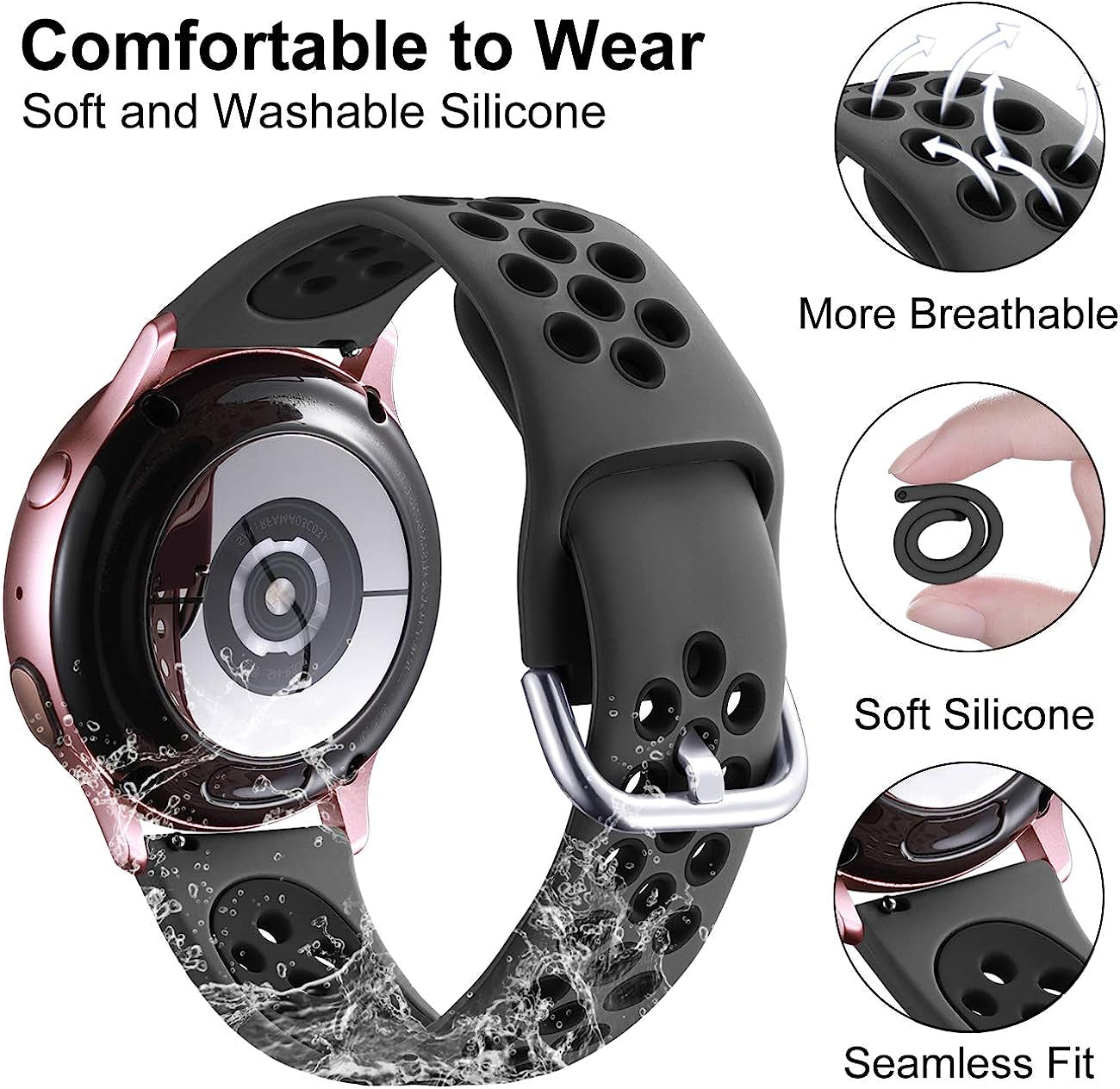 Lerobo Sport Bands Compatible with Samsung Galaxy Watch 4 Band/Galaxy Watch 5 Band,Active 2 Watch Bands/Galaxy Watch 3 Band/Galaxy Watch Band, 20Mm Soft Silicone Sport Strap Replacement Women Men  Lerobo   