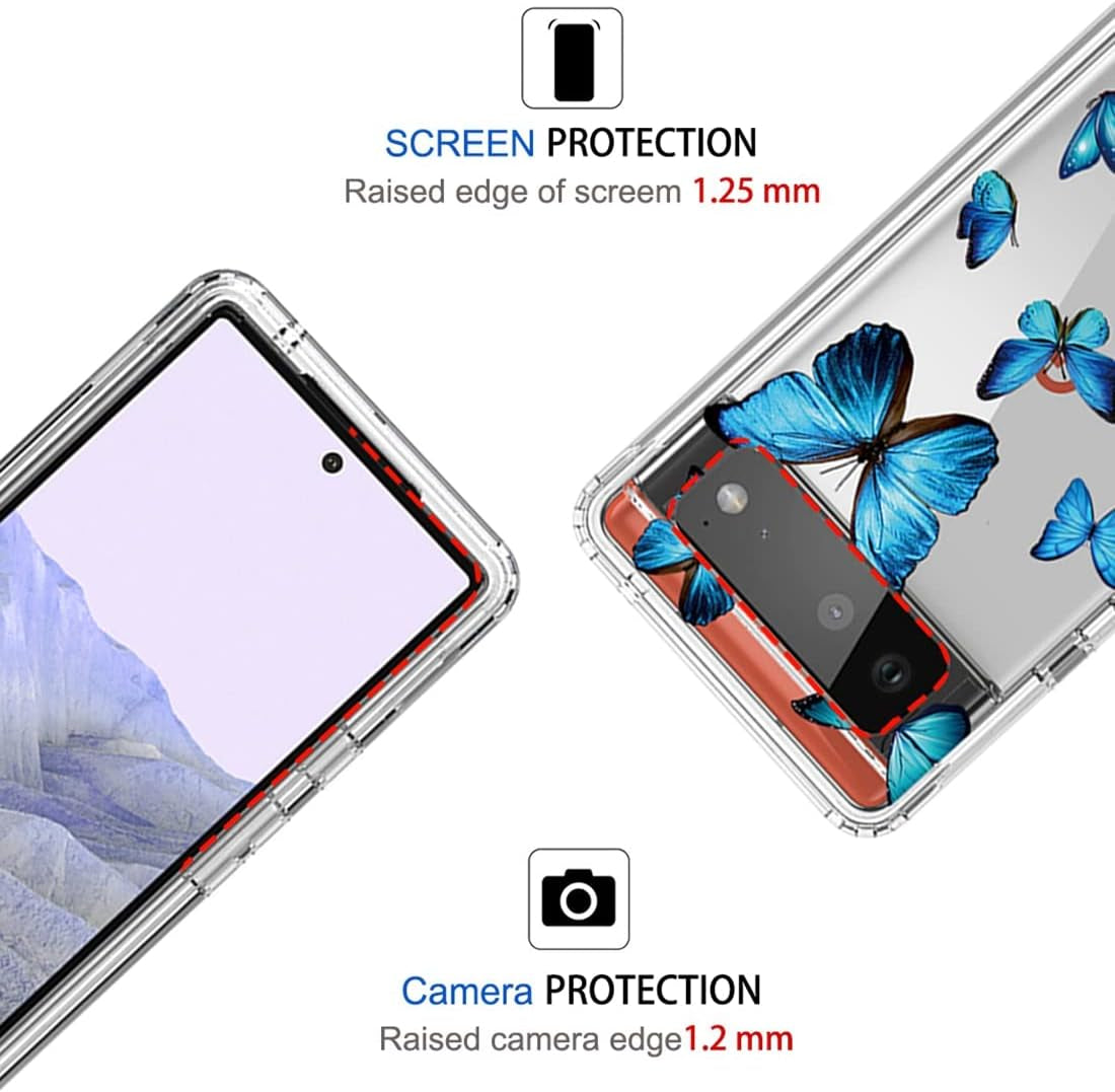 Zoeirc Case for Pixel 6 Pro Case,Pixel 6 XL G8VOU Case, Soft 360 Full Body Shockproof Bumper Crystal Clear Case Cover for Google Pixel 6 Pro 5G (Blue Butterfly)  Zoeirc   