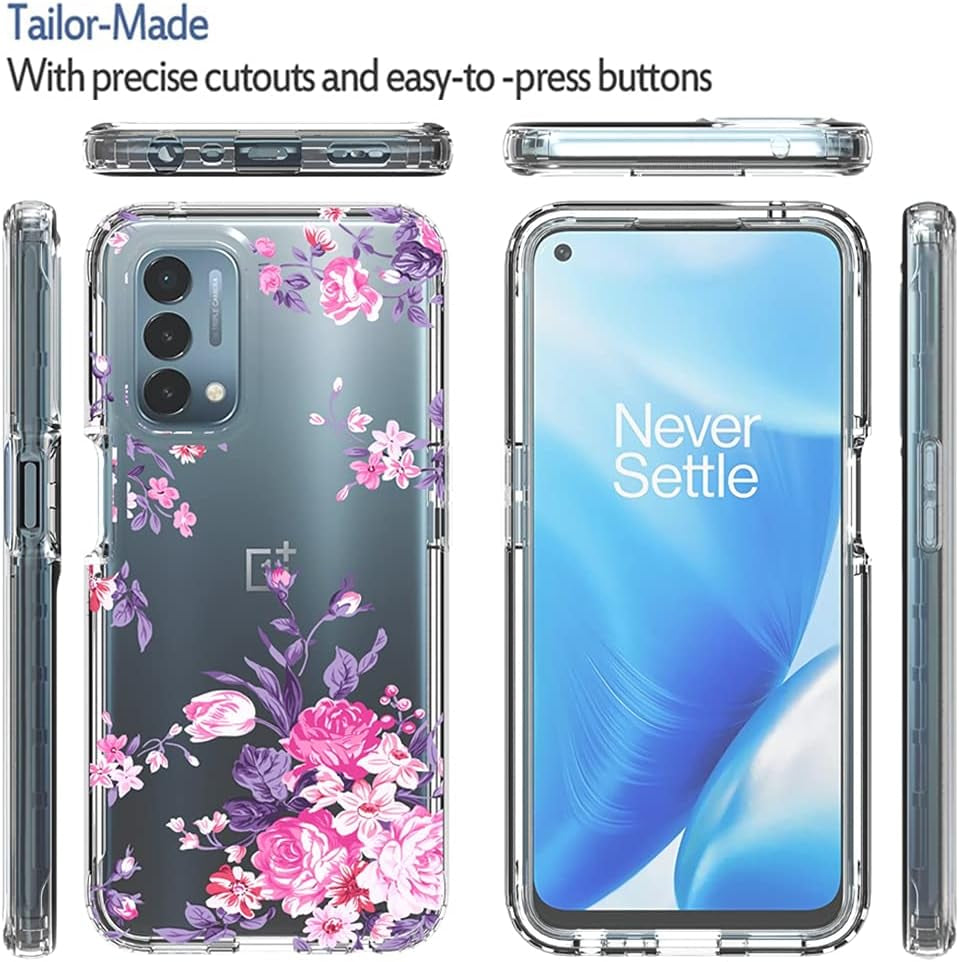 Vokuha Case for Oneplus Nord N200 5G, Oneplus N200 5G Case for Girls, Cute Floral Crystal Clear TPU Bumper Shockproof Protective Armor Cover for Oneplus Nord N200 5G (Rose Flower)  Vokuha   