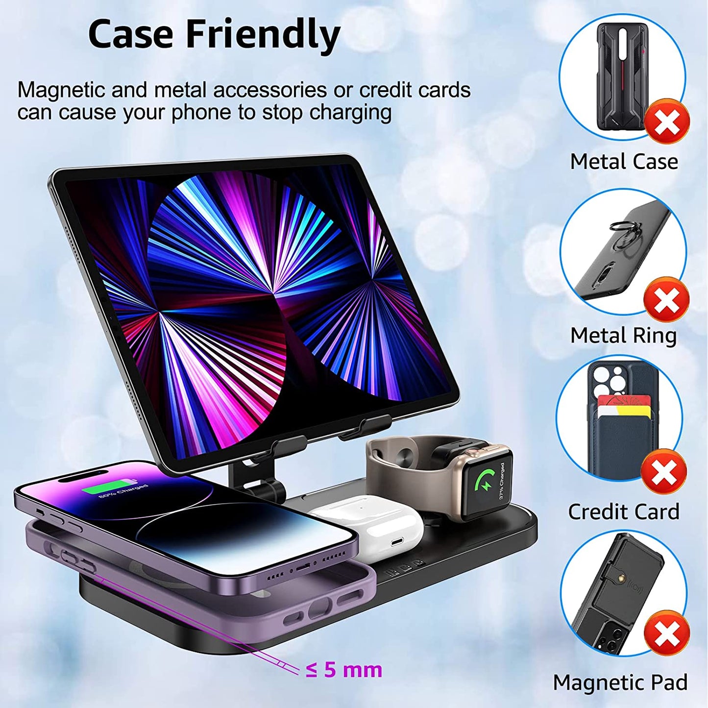 Doeboe Wireless Charger for Iphone, Wired for Ipad Charging Station, 4 in 1 Charging Stand for Iphone 14 Pro Max/13/12, Charging Station for Apple Multiple Devices, for Airpod Pro 3, Iwatch 8/7/6/5  doeboe   