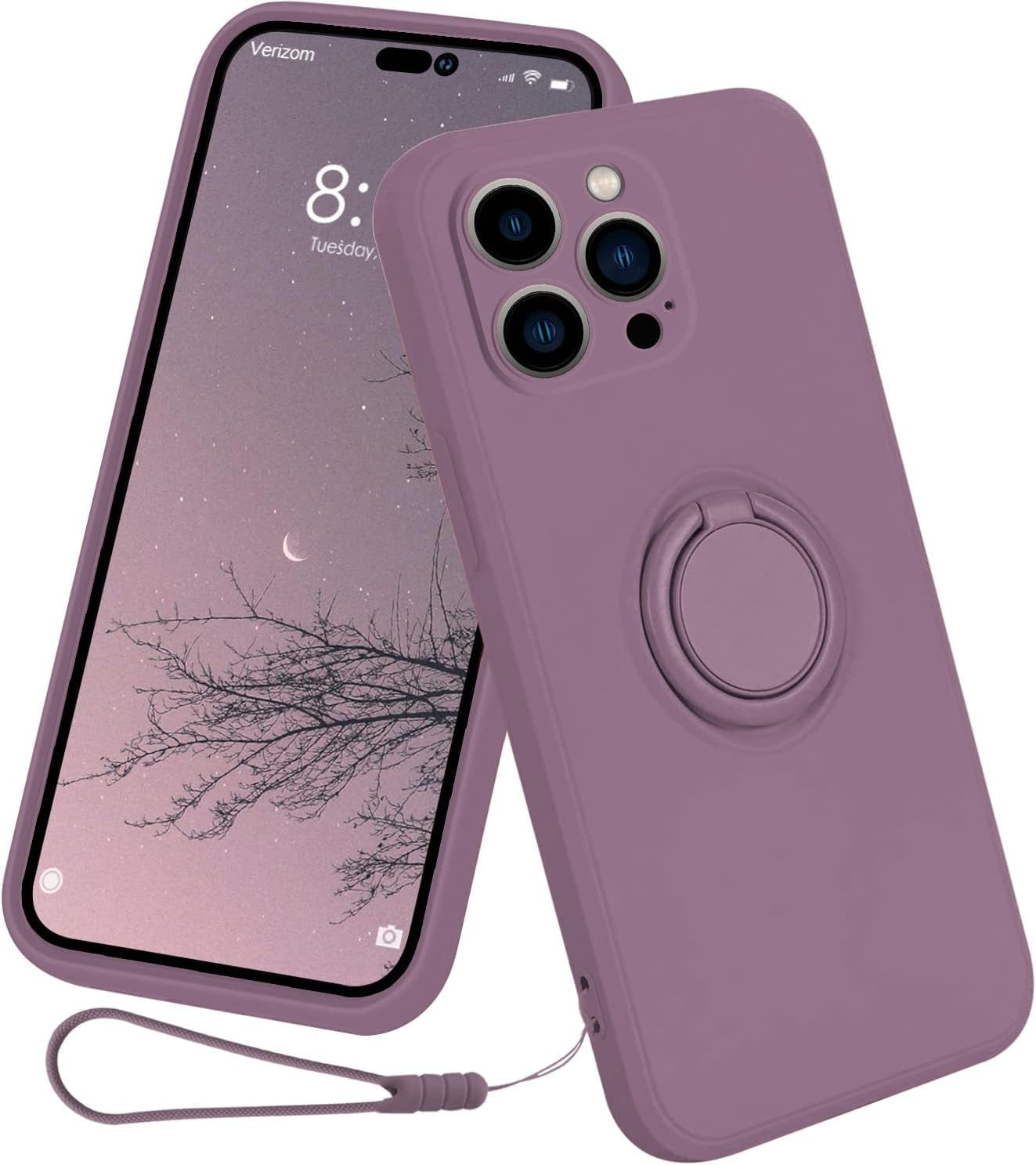 13Peas Case for Iphone 14 Pro（2022 Released）, Silicone Case with Ring 360°Rotatable Kickstand Cover Support Magnetic Car Mount，Protective Cover with Strap Lanyard (Black)  13peas   