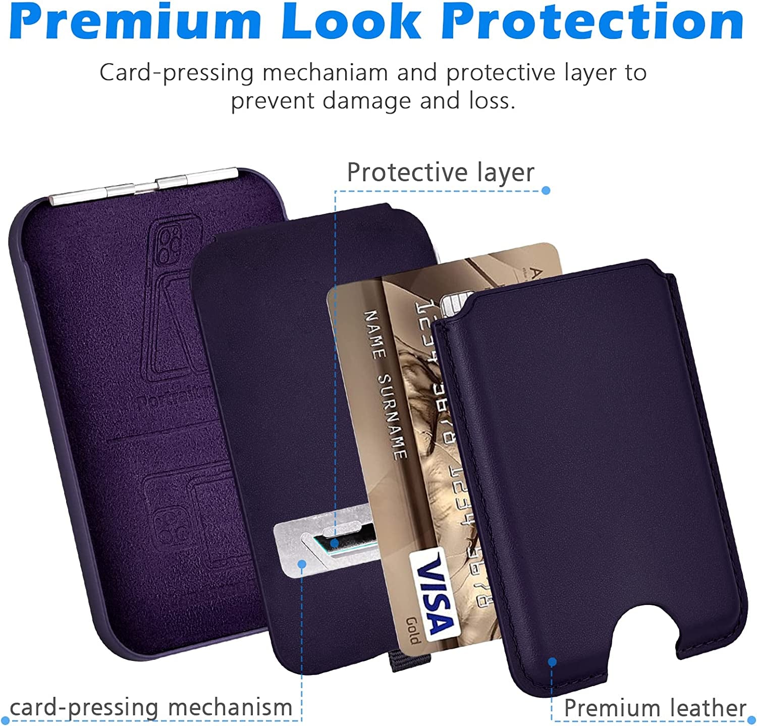 Imluckies Leather Magnetic Wallet Stand, for Apple Magsafe Wallet with Adjustable Stand, 3 Card Holders with Strong Magnets for Iphone 14/13 / 12 Series [Not for 13/12 Mini], Purple  imluckies   