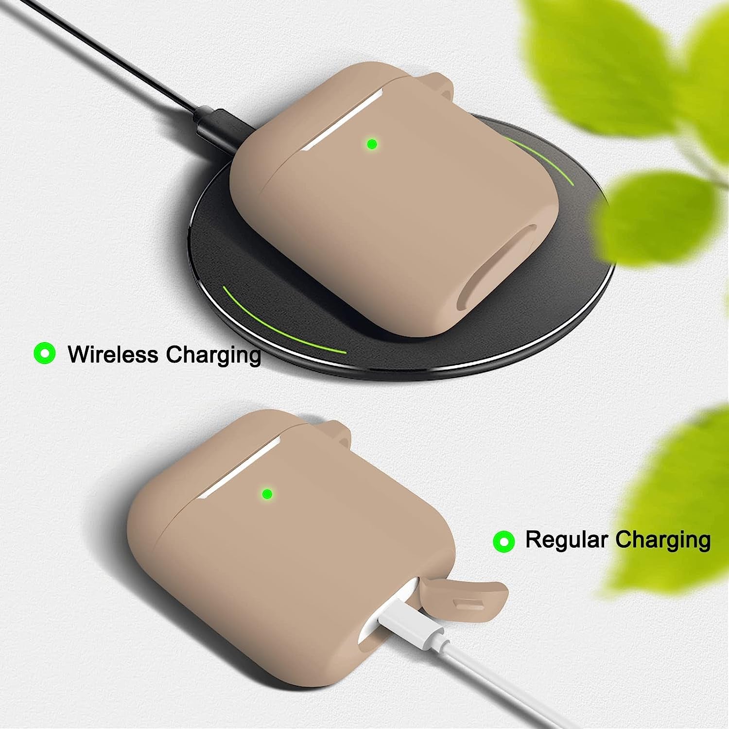 MOLOPPO Case Cover Compatible with Airpods, Soft Silicone Protective Cover with Keychain for Women Men Compatible with Apple Airpods 2Nd 1St Generation Charging Case, Front LED Visible- Milk Tea  MOLOVA   