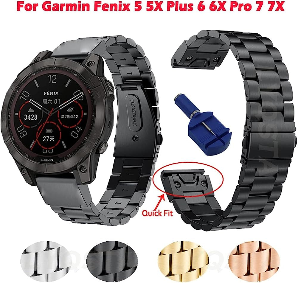 IRJFP 26 22MM Watchband Strap for Garmin 7X 7 Watch Easyfit Stainless Steel Strip Wrist Band for Garmin Fenix 5 5X plus 6 6X Bracelet  IRJFP   