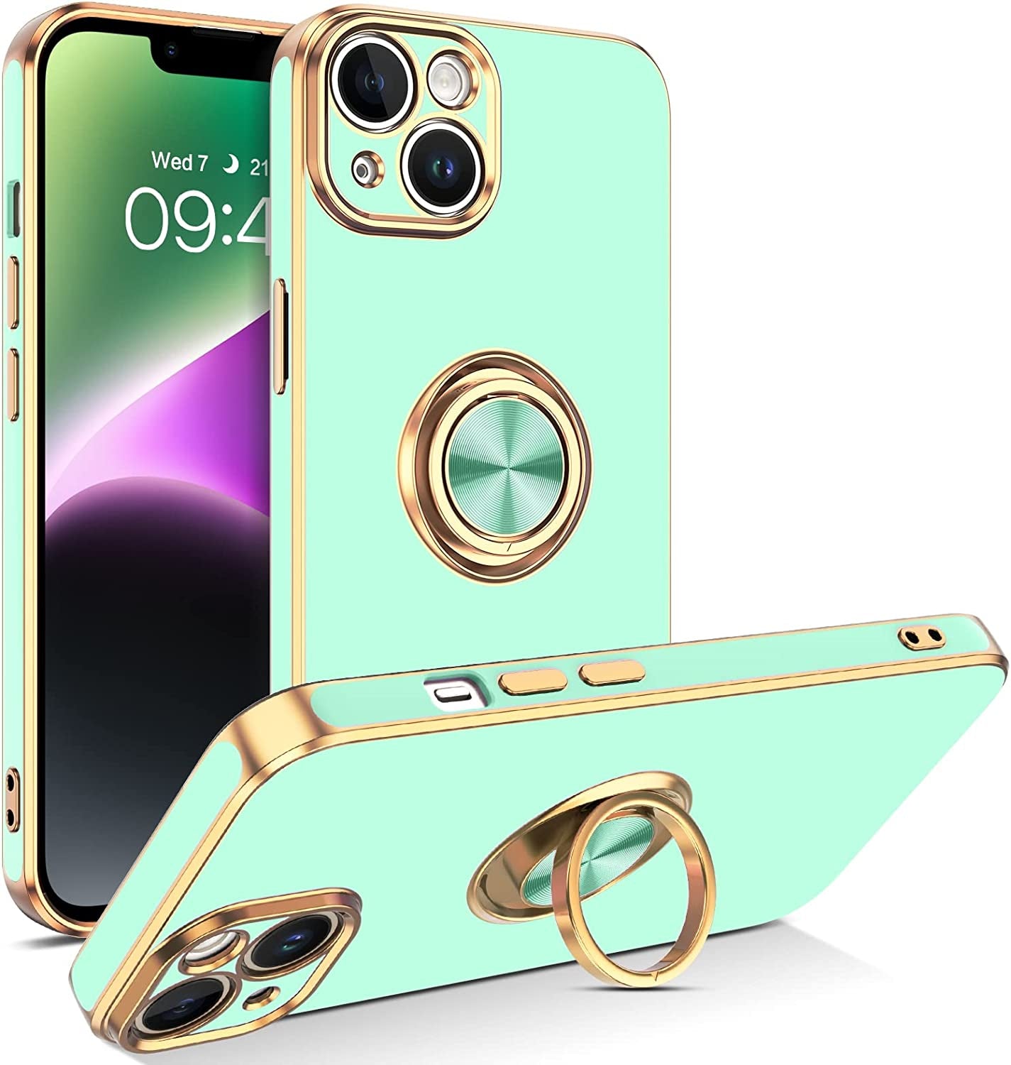 VENINGO Iphone 14 Case,Phone Cases for Iphone 14,Slim Fit Soft 360° Ring Holder Kickstand Magnetic Car Mount Supported Easy Clean Shockproof Protective Cover for Apple Iphone 14 6.1" 2022, Bright Red  VENINGO RN266-Mint Green  