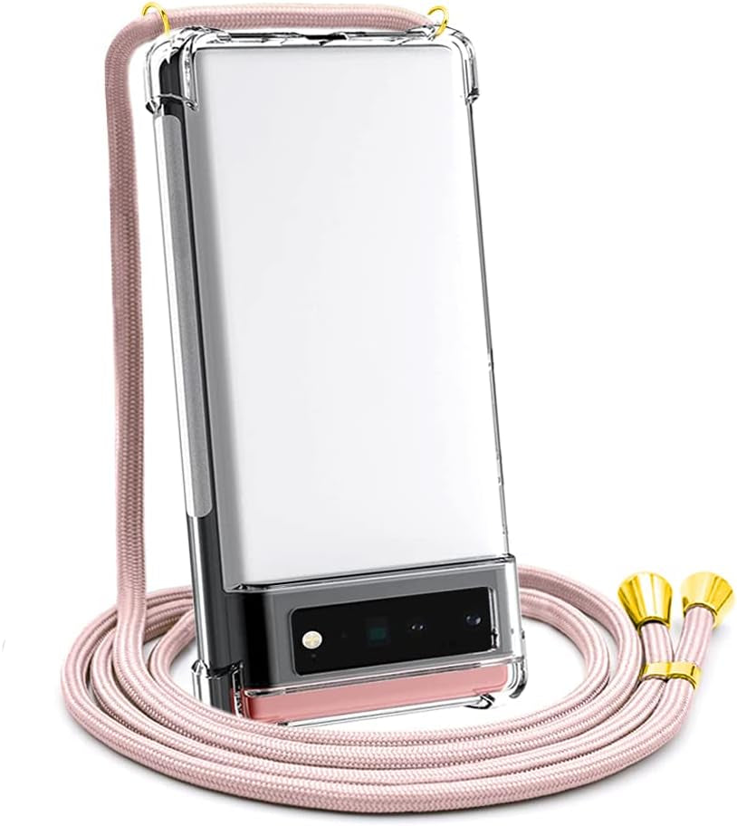 YESPURE Crossbody Case for Google Pixel 6 Pro 6.71Inch,Clear Transparent TPU Soft Phone Cover for Google Pixel 6 Pro with Neck Cord Lanyard Strap-Clear - Beige  YESPURE Rose Gold  