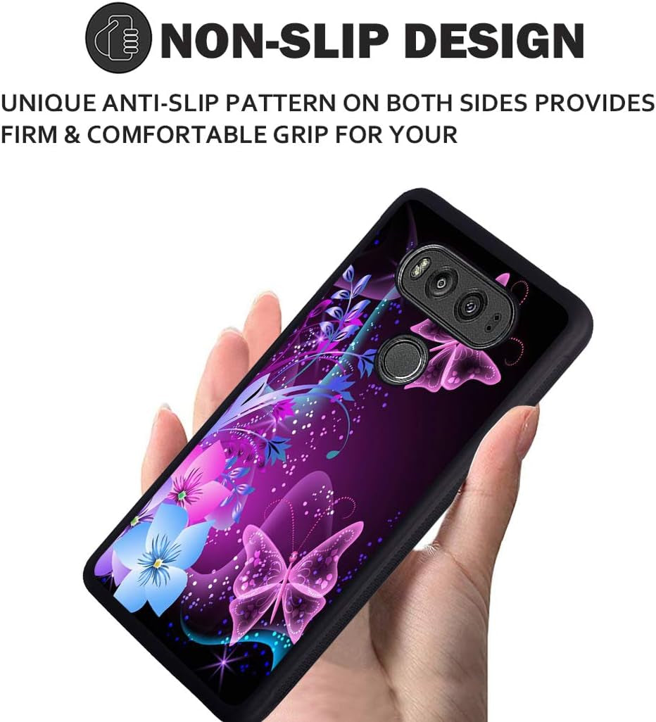 Case for LG V30 / LG V30 Plus/Lg V30S / LG V35 / LG V35 Thinq, Slim Anti-Scratch TPU Rubber Protective Case Cover for LG V30 - Blue Flowers and Purple Butterflies  ChaTham   