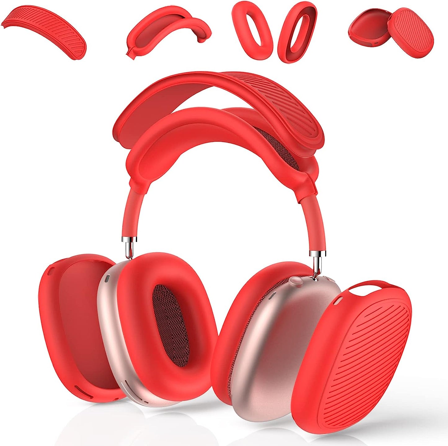 WOOPIT 4 Set Airpods Max Case Cover,Silicone Case for Airpods Max Headphones,Anti-Scratch Ear Pad Cover/Ear Cover/Headband Cover/Soft Headband Cushion Protector Accessories for Apple Airpods Max  WOOPIT red  