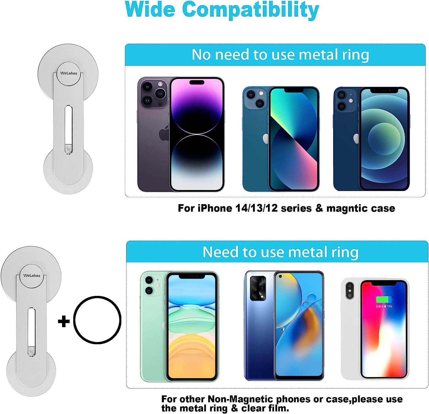 Welohas Magnetic Phone Holder for Laptop,Continuity Camera Mount for Ios 16/Macos 13 Ventura,Suitable for Imac,Desktop Computer,Tesla Model 3/X/Y/S & Iphone 14/13/12,Adjustable Laptop Phone Holder  WeLohas   