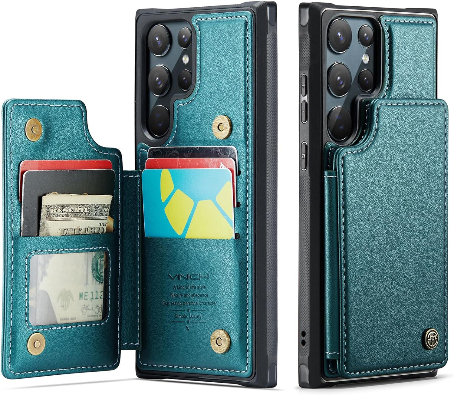 Vinich Samsung Galaxy S22 Ultra Case with Card Holder, Samsung S22 Ultra Wallet Case for Women Men with RFID Blocking, Durable Kickstand Shockproof Phone Case for Galaxy S22 Ultra 5G, Purple  Vinich Dard Green  