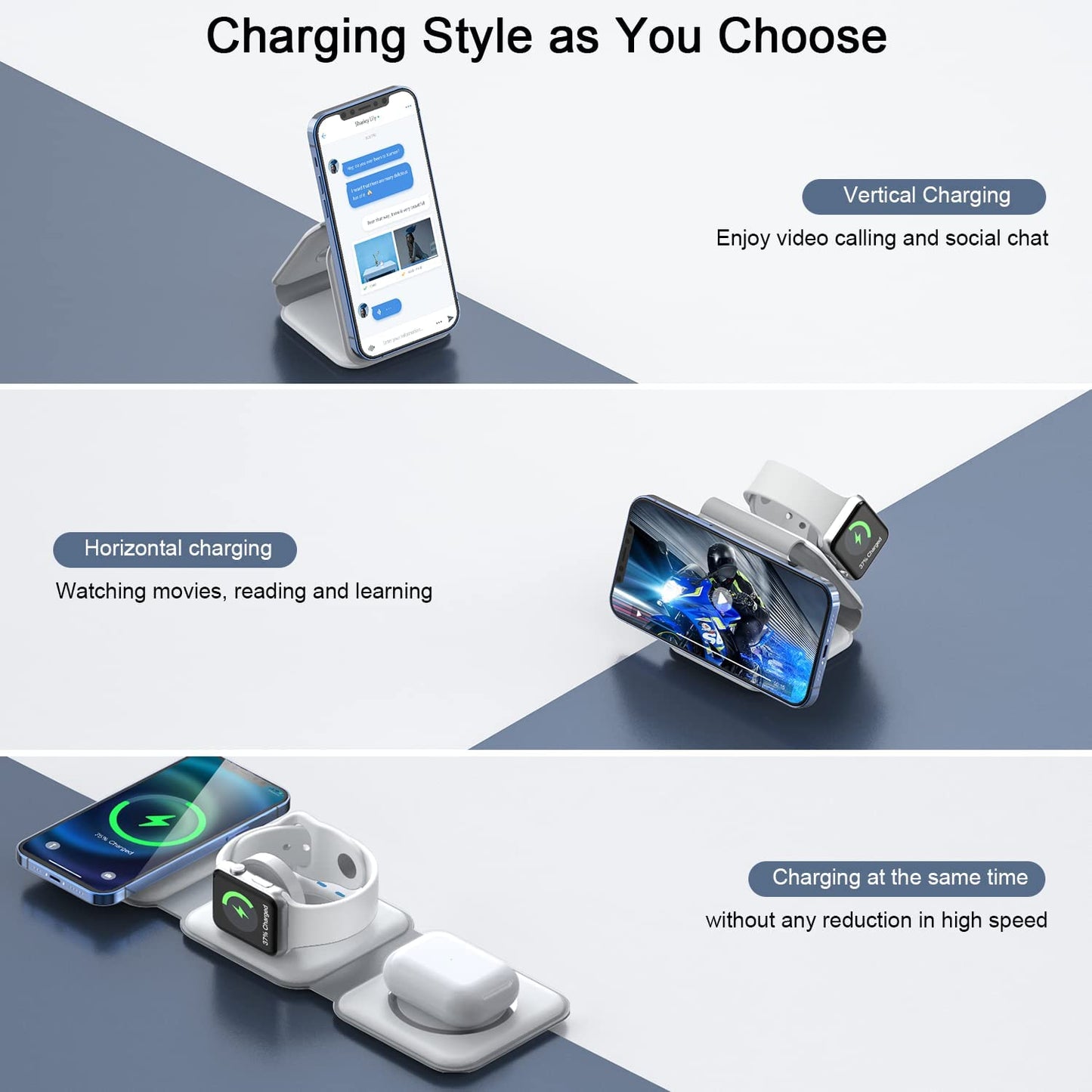 Wireless Charger 3 in 1,RTOPS Magnetic Travel Wireless Charging Station Multiple Devices,Gan 3 in 1 Charging Station,Compatible for Iphone 14/13/12/Pro/Max,Iwatch,Airpods 3/2/Pro(Adapter Includes)  DongGuanShi WeizhiChuang Technology Co., Ltd   