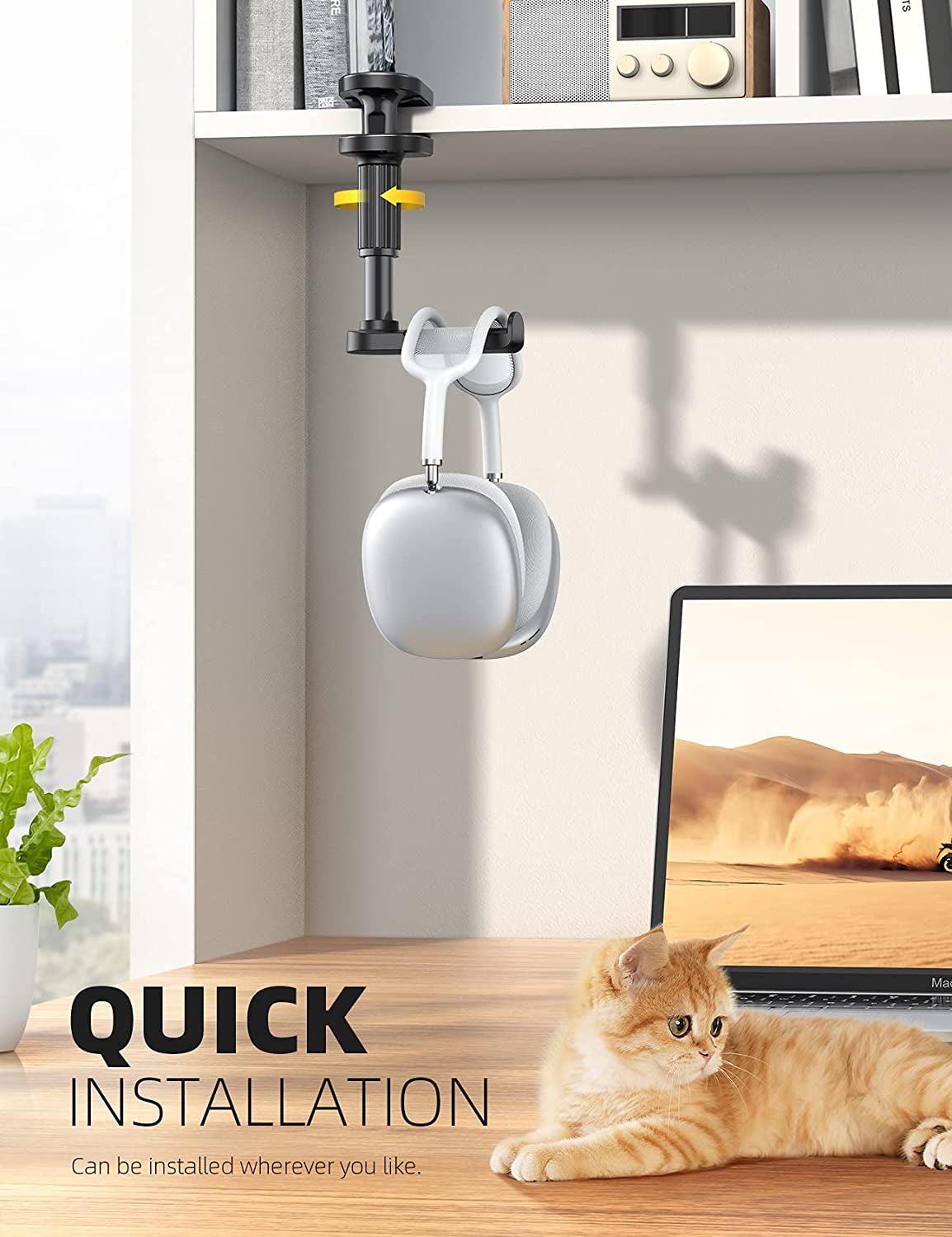 Lamicall Headphone Stand, Headset Hanger - [2022 Upgarded] 360° Rotating Earphones Holder Hook Mount Clamp under Desk for Airpods Max, Sennheiser, More, Black  Lamicall   