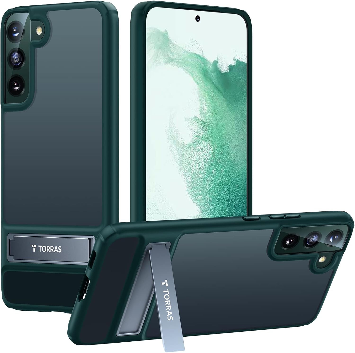 TORRAS Marsclimber for Samsung Galaxy S22+ plus Case, [Military Grade Drop Tested] [3 Stand Ways Metal Kickstand] Translucent Matte for Samsung S22 plus Case 5G, Classy Green  TORRAS   