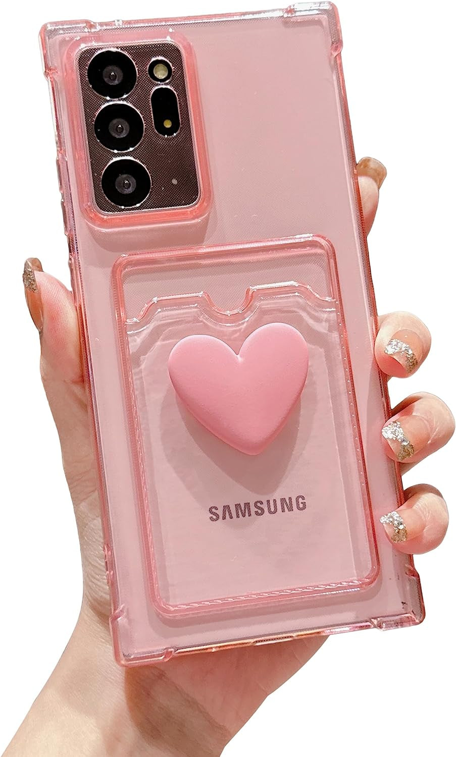 Tuokiou Compatible with Samsung Galaxy Note 20 Ultra Phone Case,Cute 3D Heart Design Phone Case Protection Soft Shockproof Card Holder Wallet Case for Galaxy Note 20 Ultra 6.9 Inch (Black)  Tuokiou Pink  
