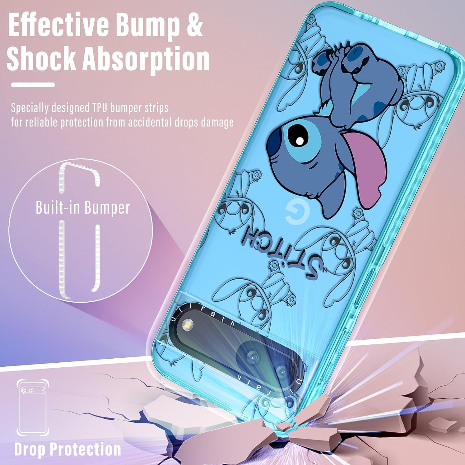 Ulirath (2In 1 for Pixel 6A Case Cute Cartoon Character Design for Girls Kids Boys Teens Women Girly Cover Kawaii Cool TPU Cases with Ring Holder for Google Pixel 6A 6.1",Blue Kiss  Ulirath   