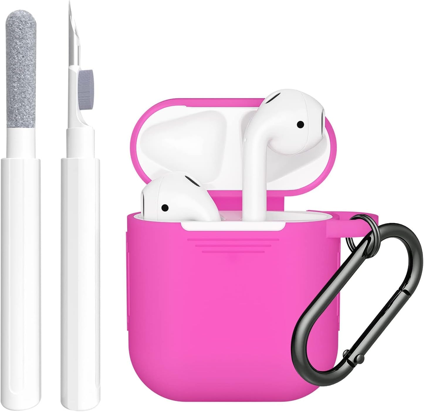 SUPFINE (2 in 1) for Airpod Case Cover, Soft Silicone Protective and Airpod Cleaner Kit Compatible with Airpods 2Nd Generation Charging Case (Bean Pink)  SUPFINE Rose Pink  