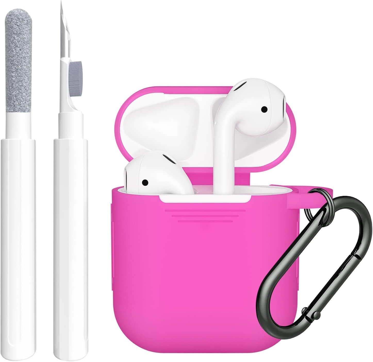 SUPFINE (2 in 1) for Airpod Case Cover, Soft Silicone Protective and Airpod Cleaner Kit Compatible with Airpods 2Nd Generation Charging Case (Bean Pink)  SUPFINE Rose Pink  