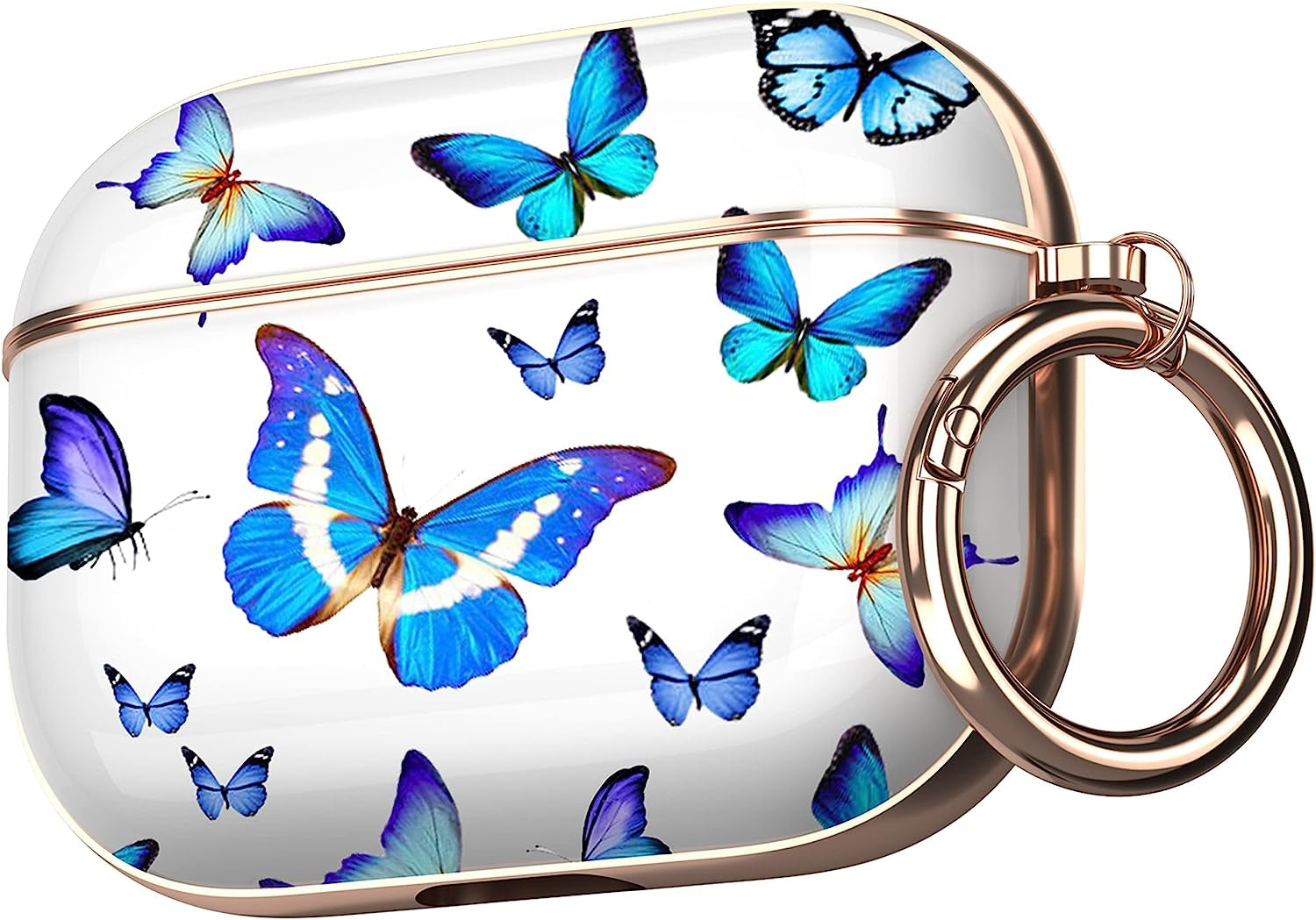 Maxjoy Compatible Airpods Pro Case Cover, Leopard Print Air Pod Pro Case Cute Protective Hard Ipod Pro Cover for Women Men with Keychain Designed for Airpods Pro Charging Case 2019  Maxjoy Blue + White  