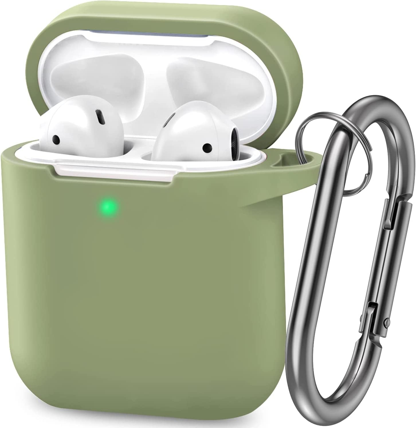 ATUAT Airpods Case Cover, Full Protective Silicone Skin Dust-Proof Designed for Apple Airpods 1St 2Nd Generation with Keychain, Front LED Visible, Midnight Blue  ATUAT D-Army Green  